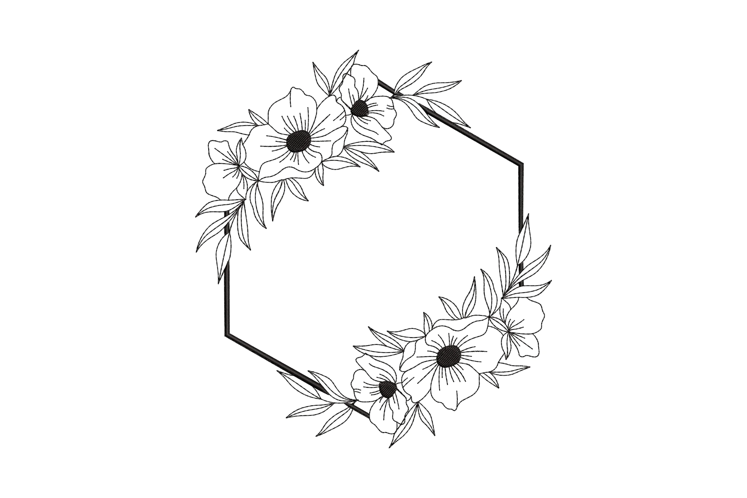 Hexagon Floral Frame Embroidery Design