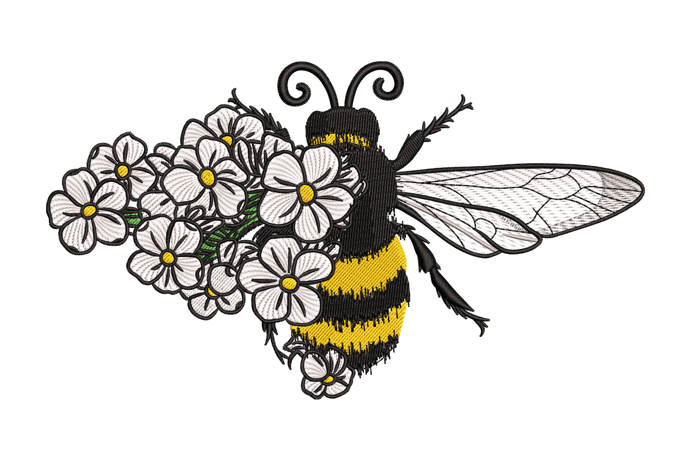 Floral Bee Embroidery Design Pattern