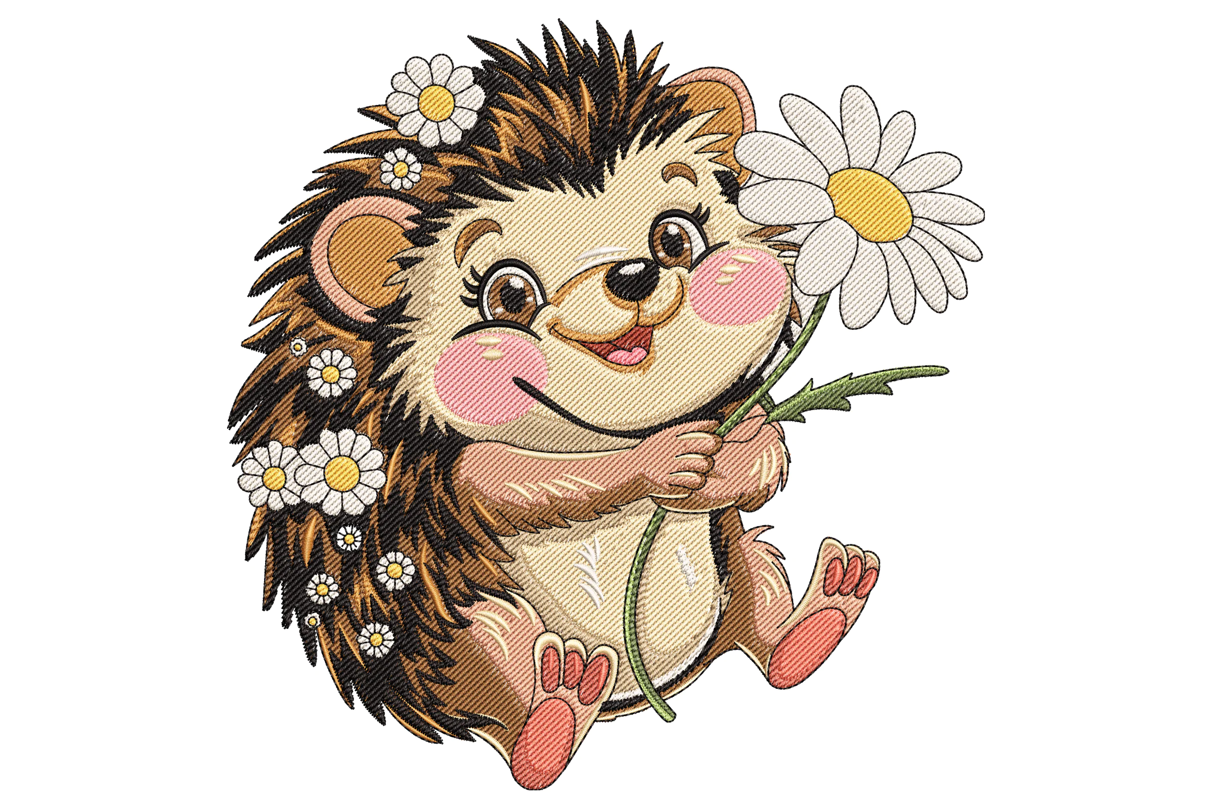 Hedgehog with Daisy Embroidery Design