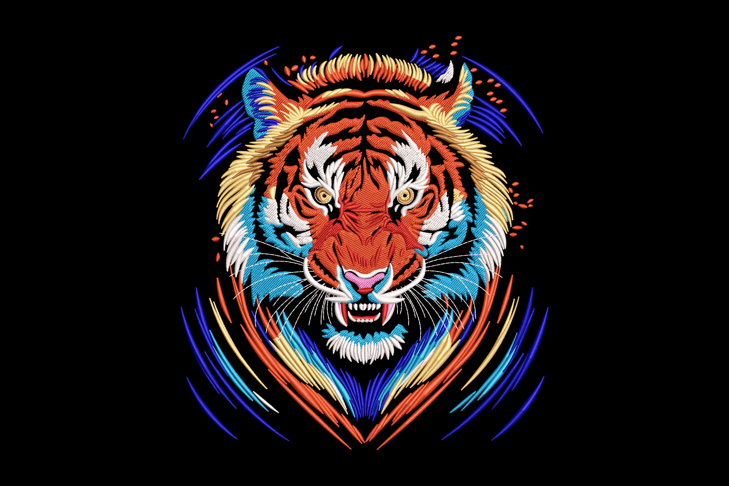 Colorful Aggressive Tiger Embroidery Design