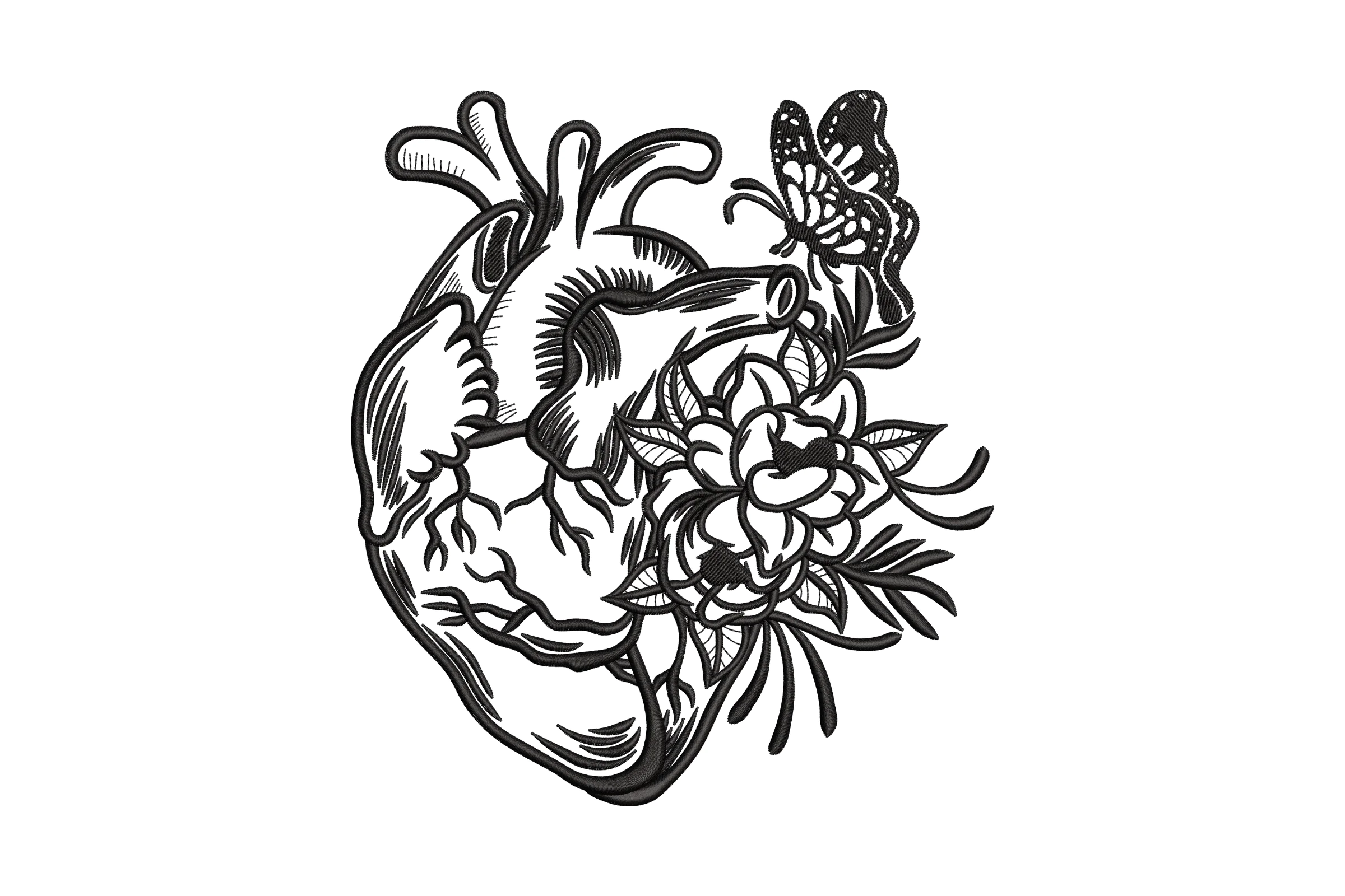 Anatomical Floral Heart Embroidery Design