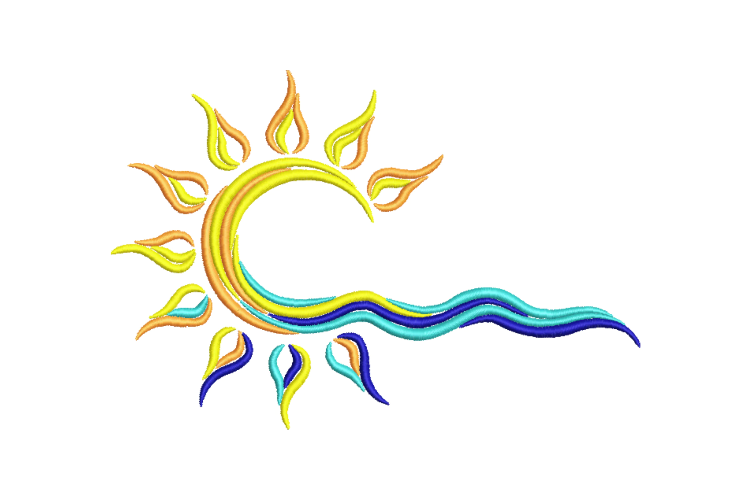 Abstract Sun and Wave Embroidery Design