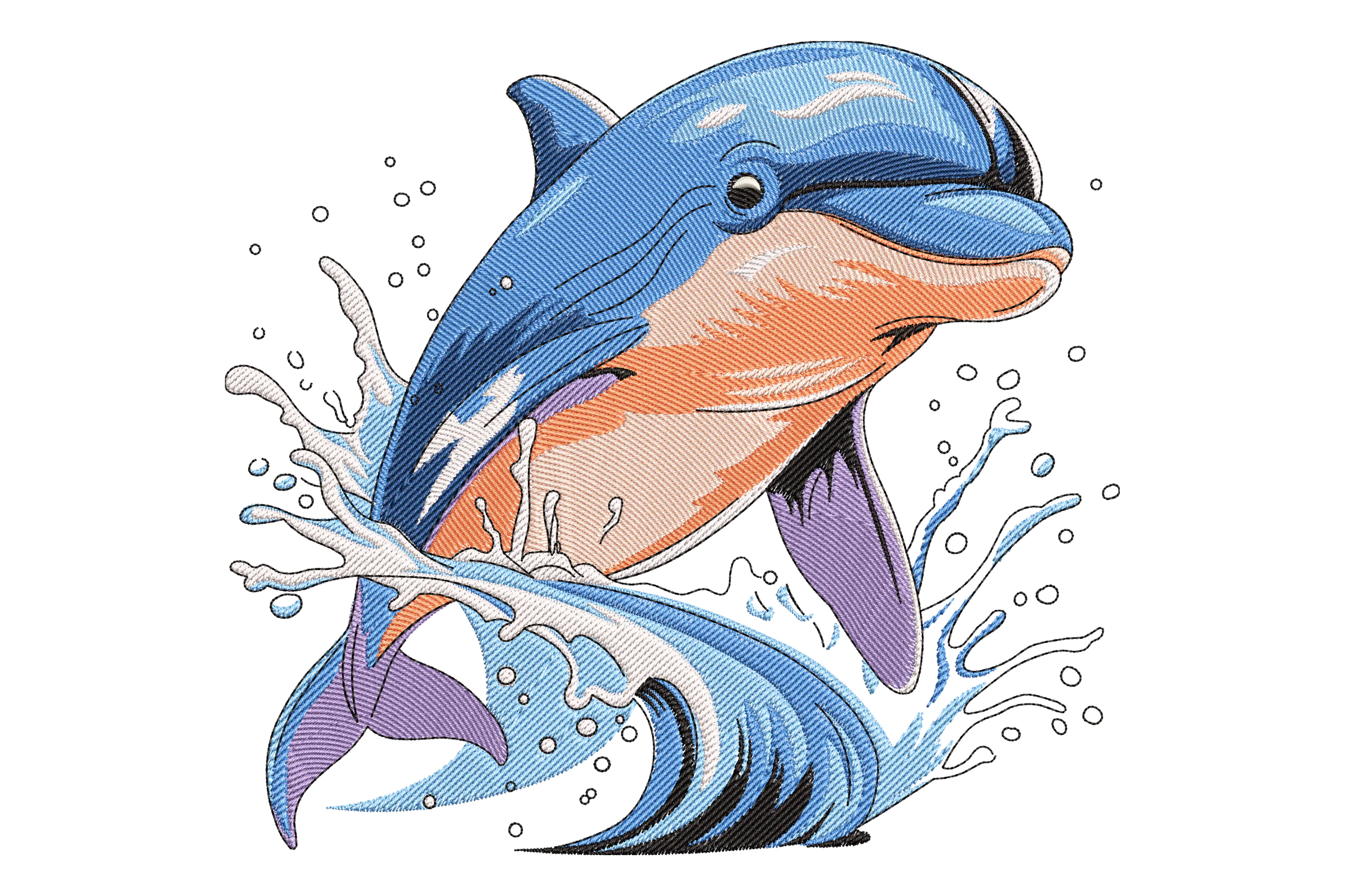 Dolphin Splash Machine Embroidery Design