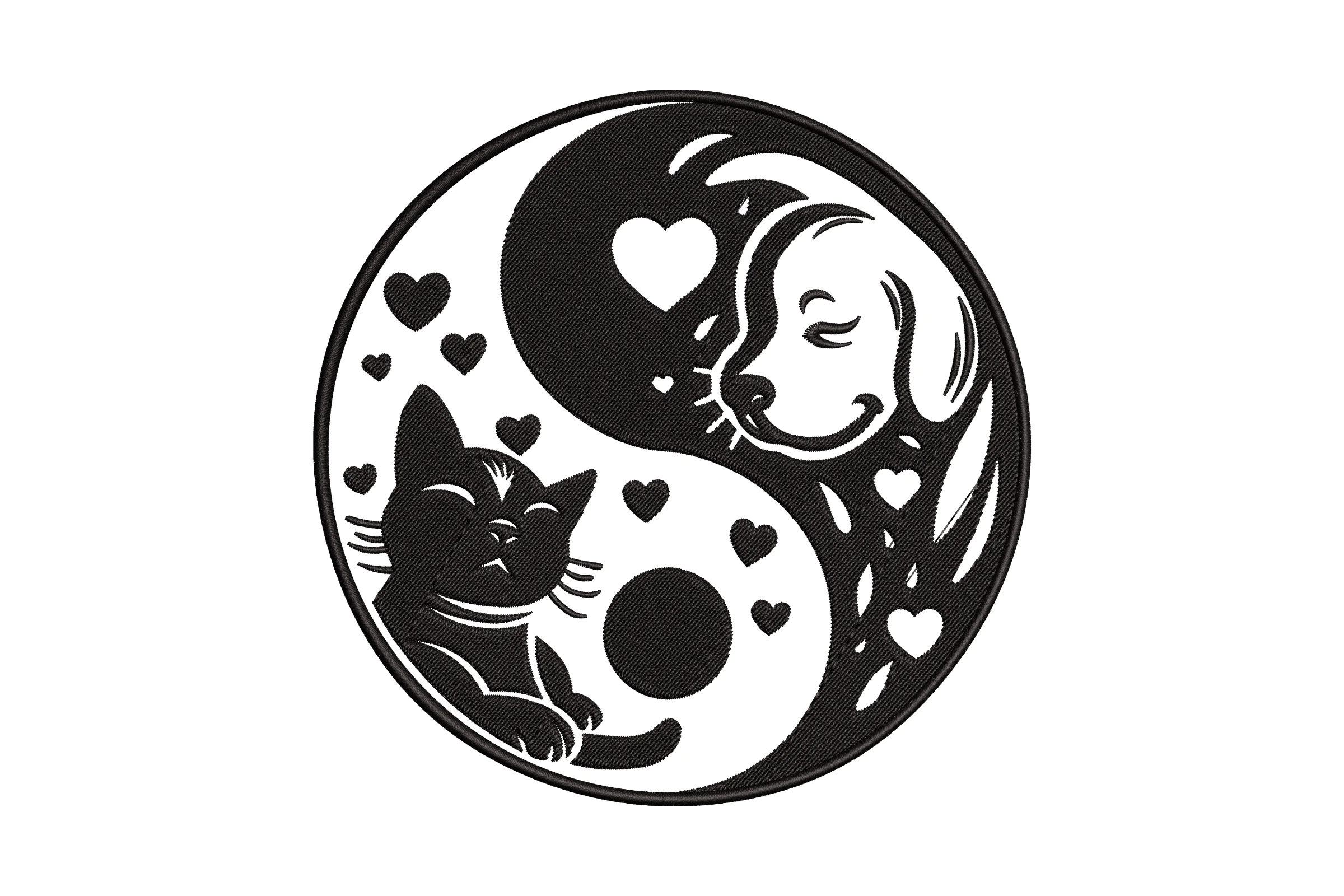 Dog Cat Yin Yang Embroidery Design