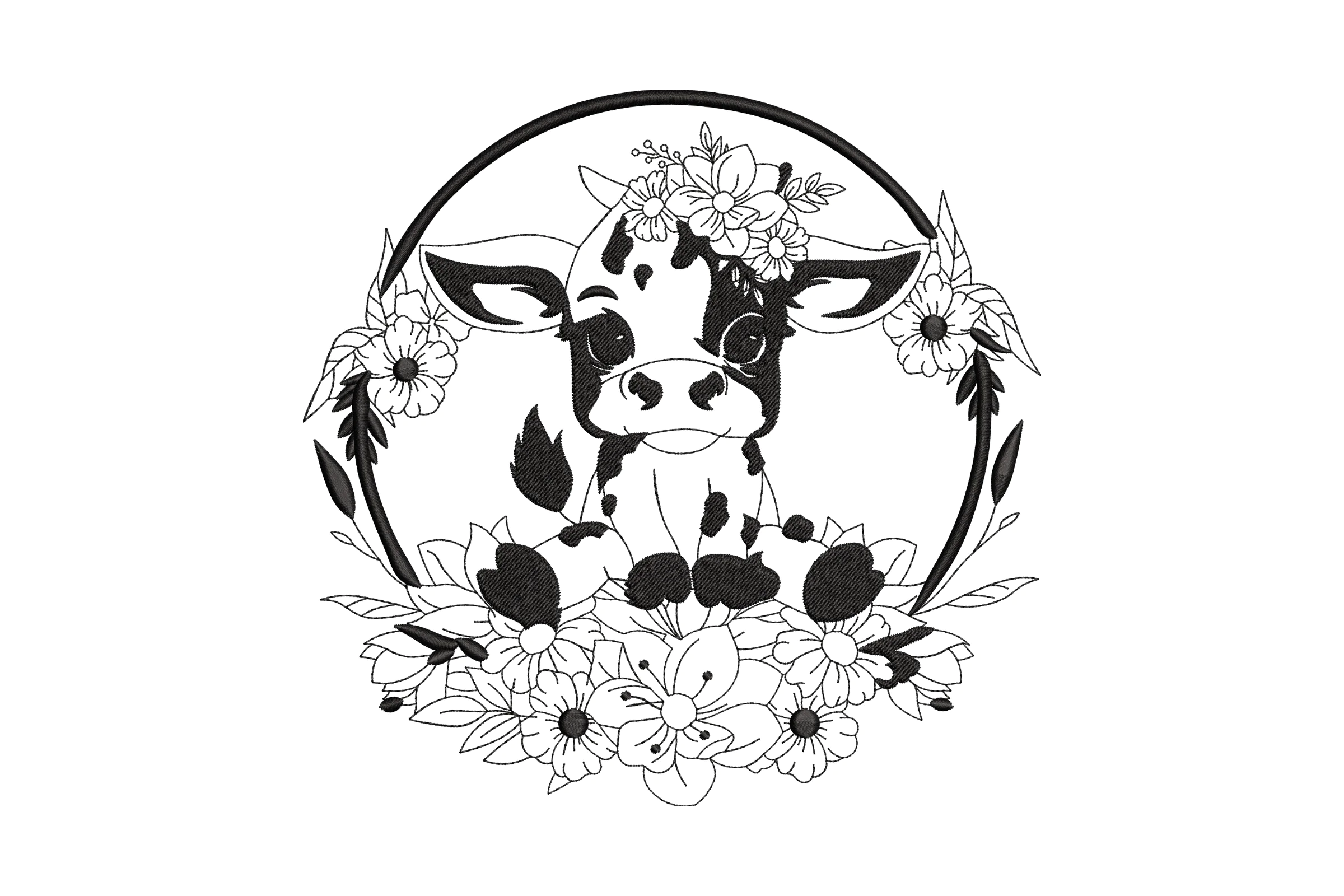 Floral Cow Embroidery Design