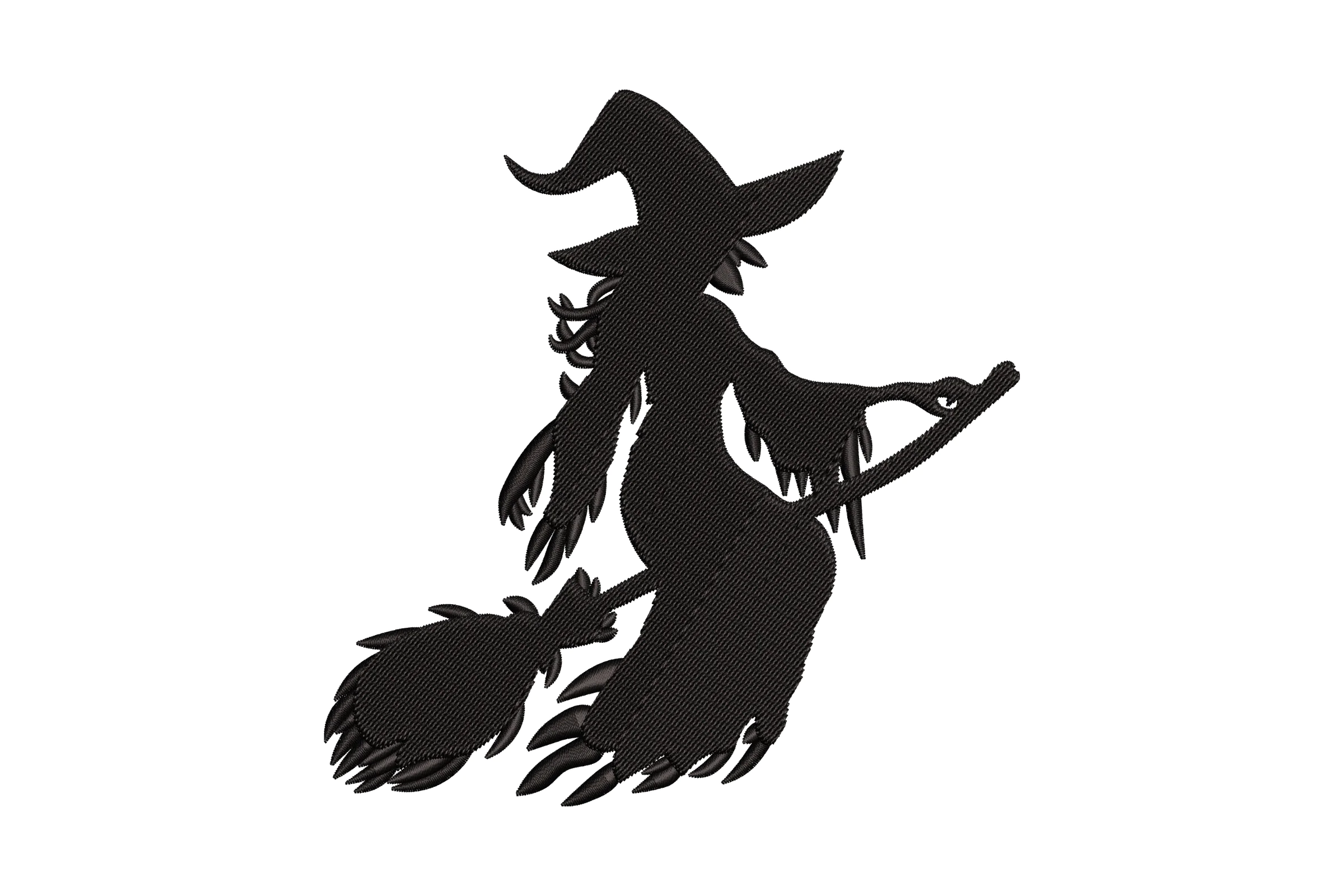 Witch Silhouette on Broomstick Embroidery Design