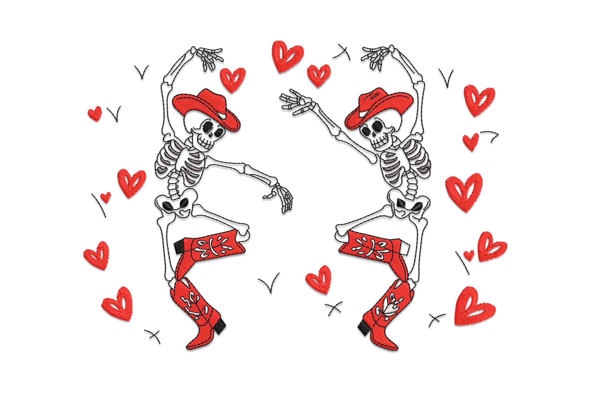 Valentine Dancing Skeletons Embroidery Design