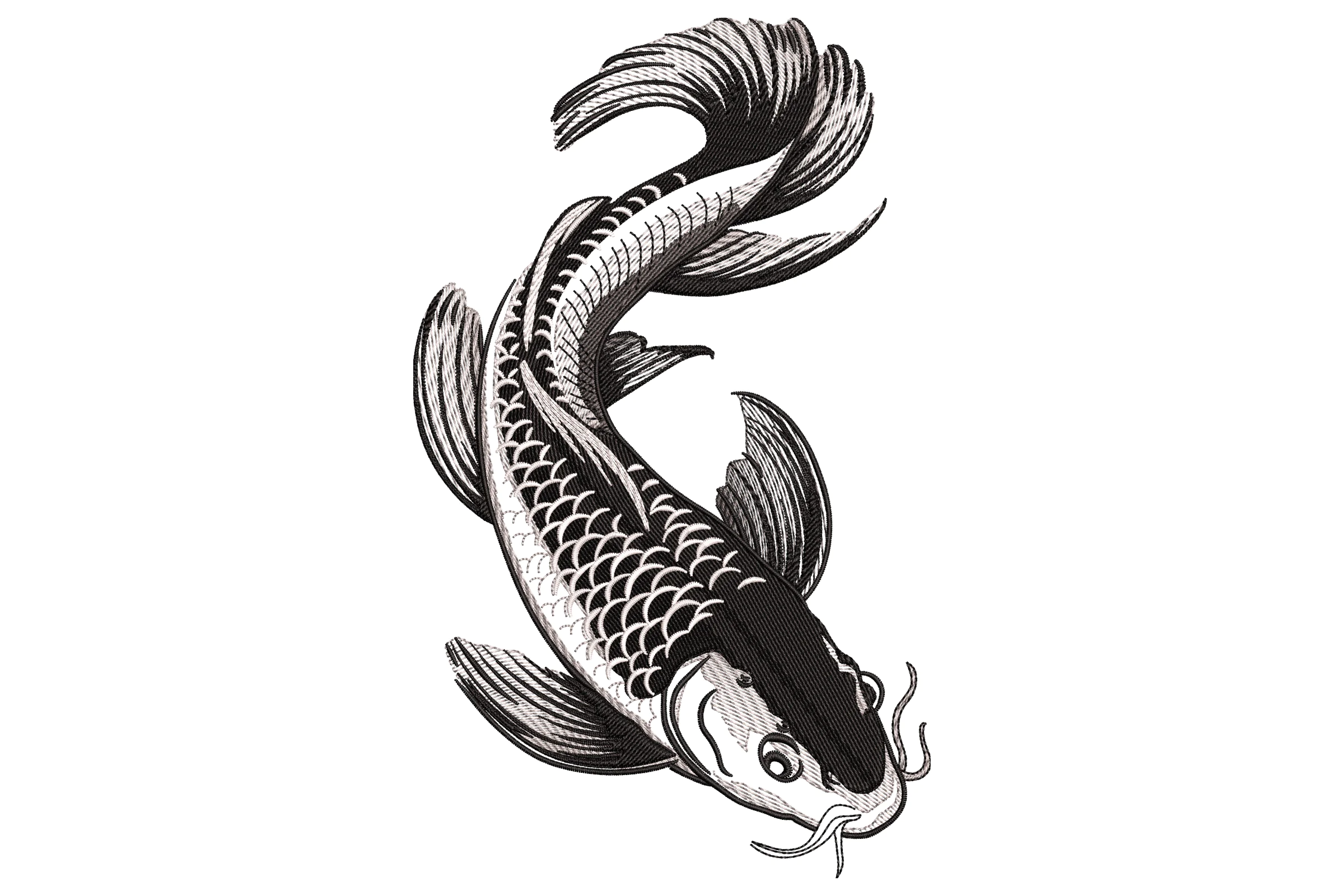 Black and White Koi Fish Embroidery Design