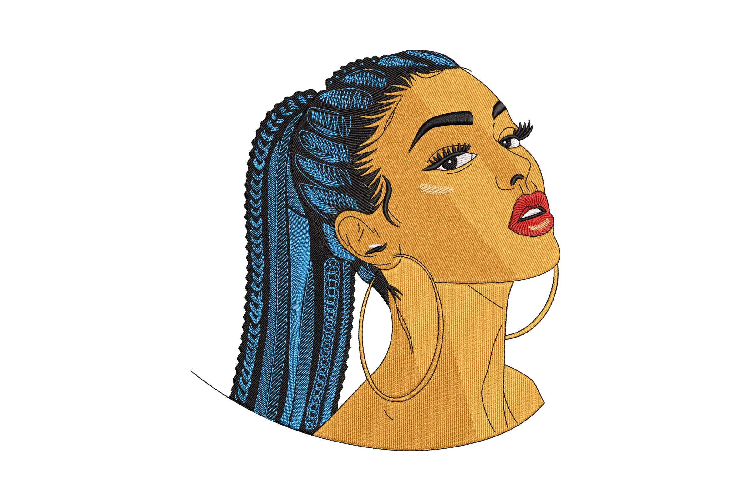 Blue Braided Hairstyle Embroidery Design