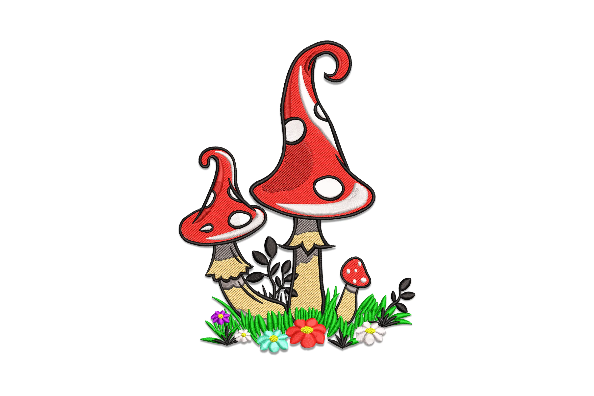 Red Mushroom with Flowers Embroidery Design