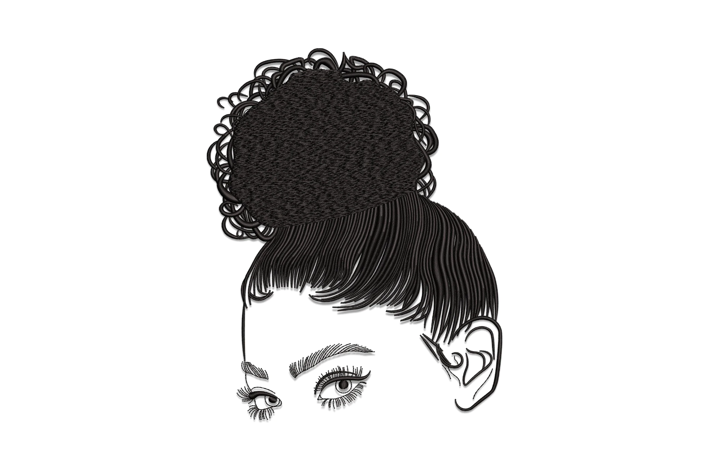 Curly Bun Hairstyle Embroidery Design