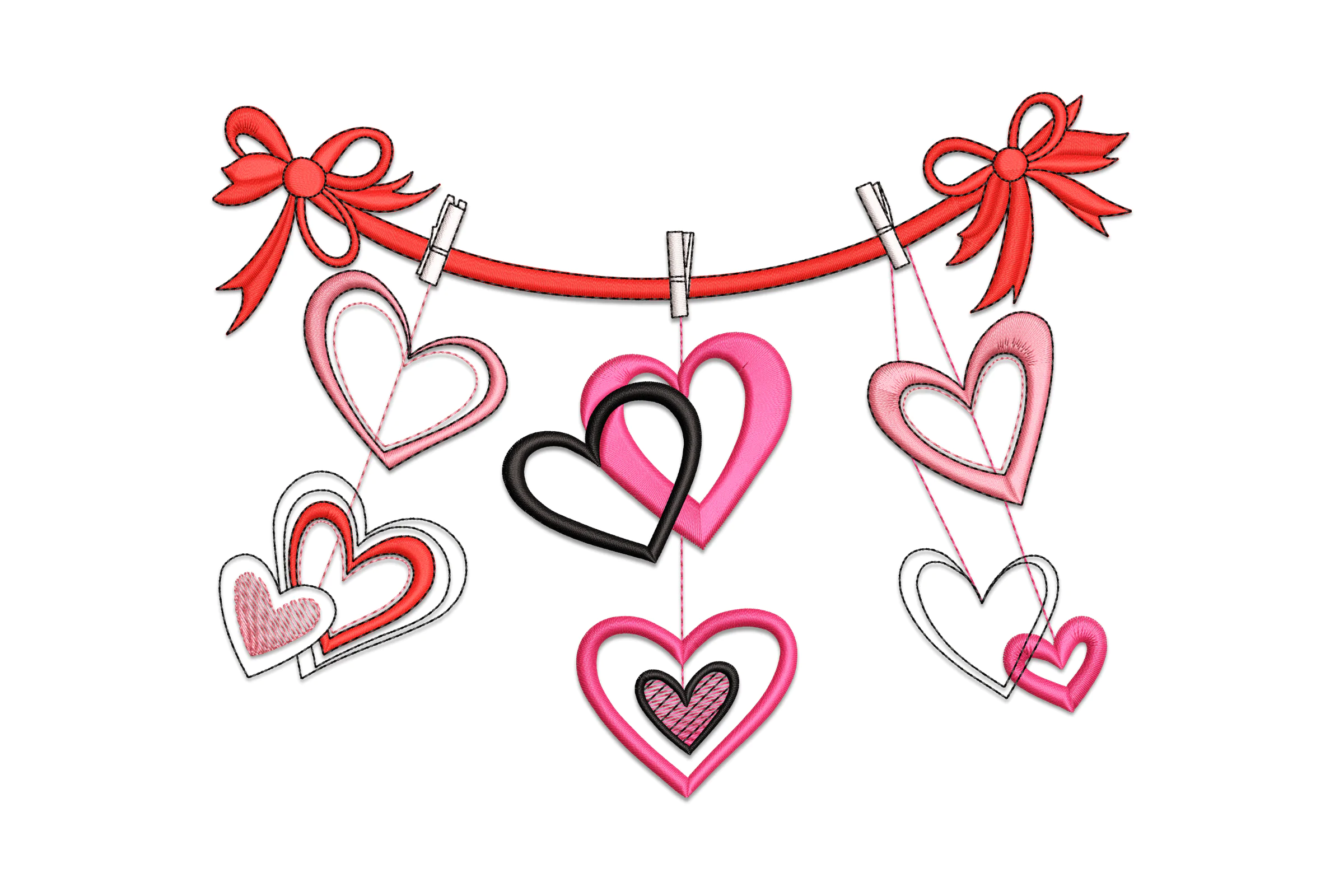 Hanging Hearts Embroidery Design File