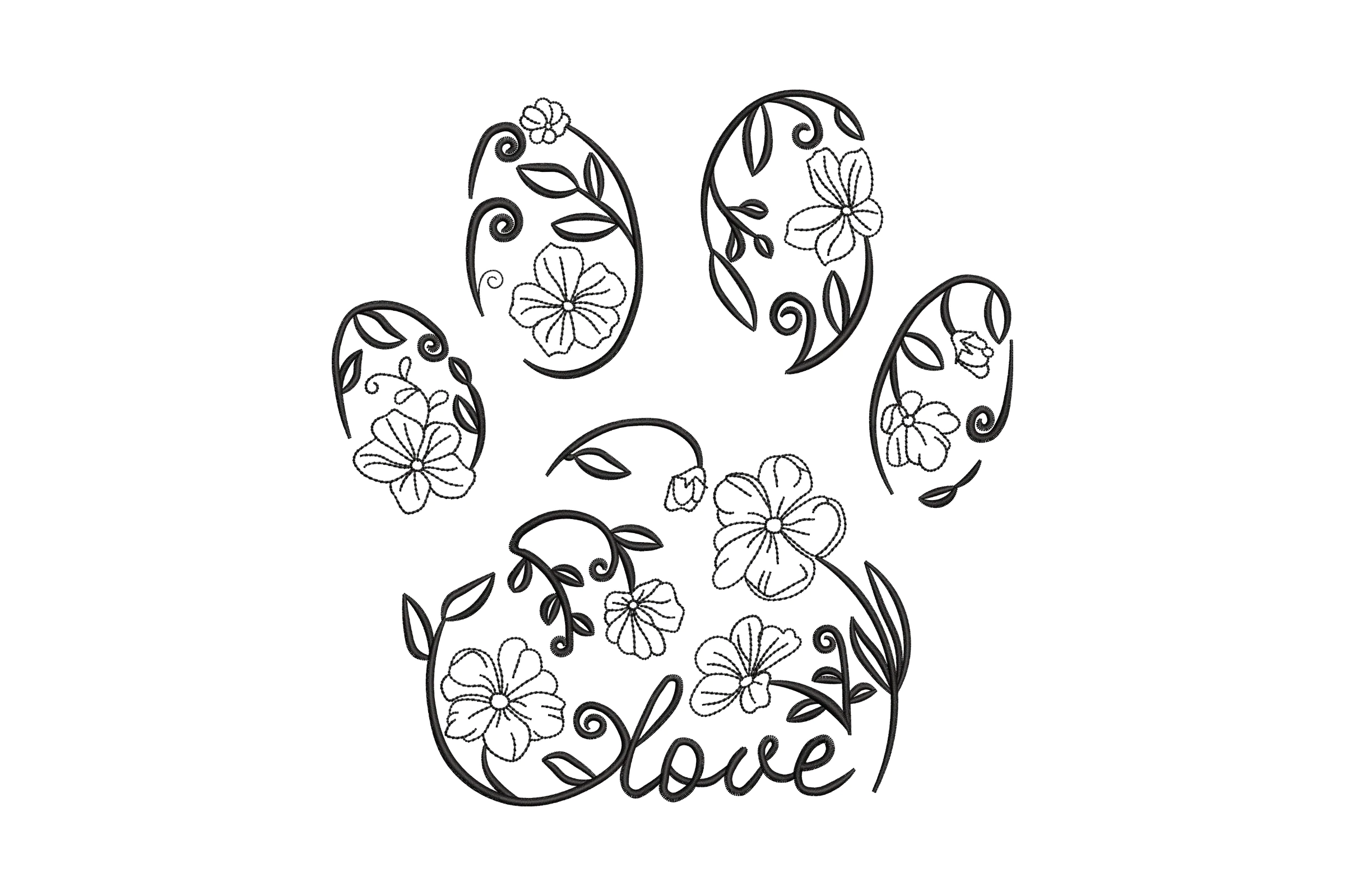 Floral Paw Print Machine Embroidery File