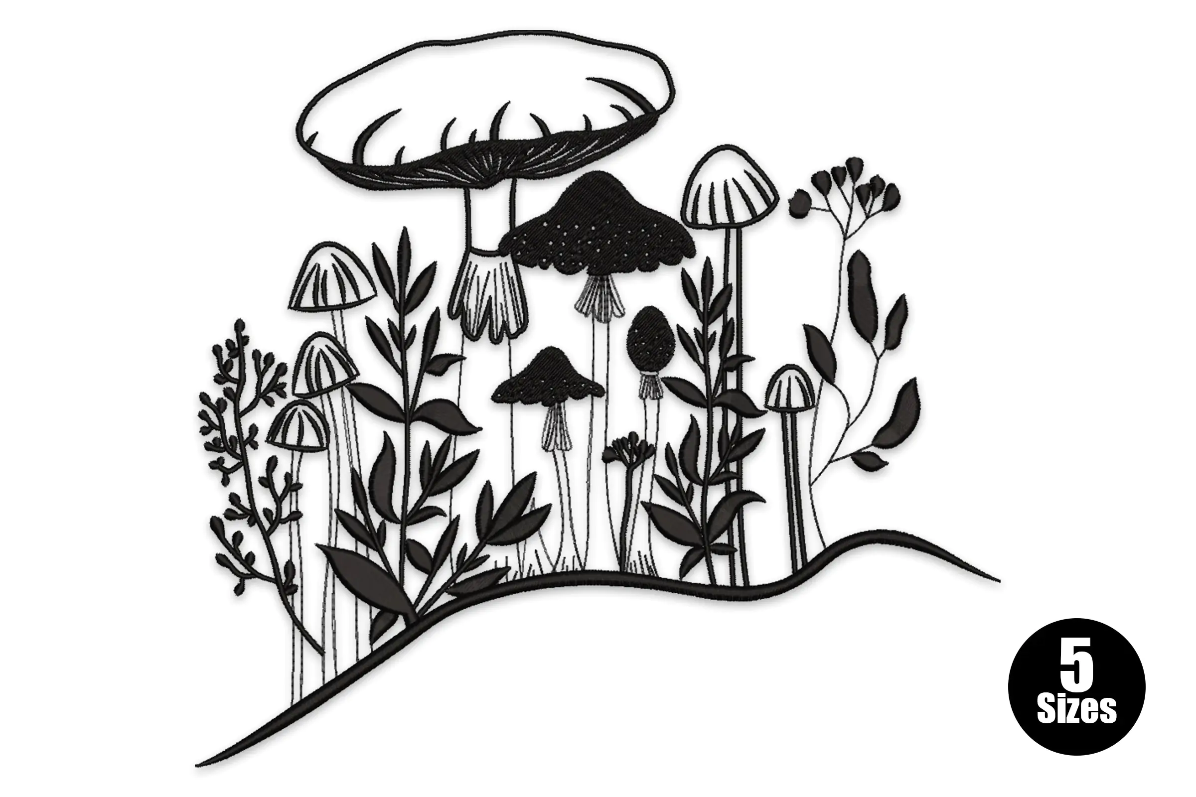 Wildflowers with Mushrooms Embroidery Design