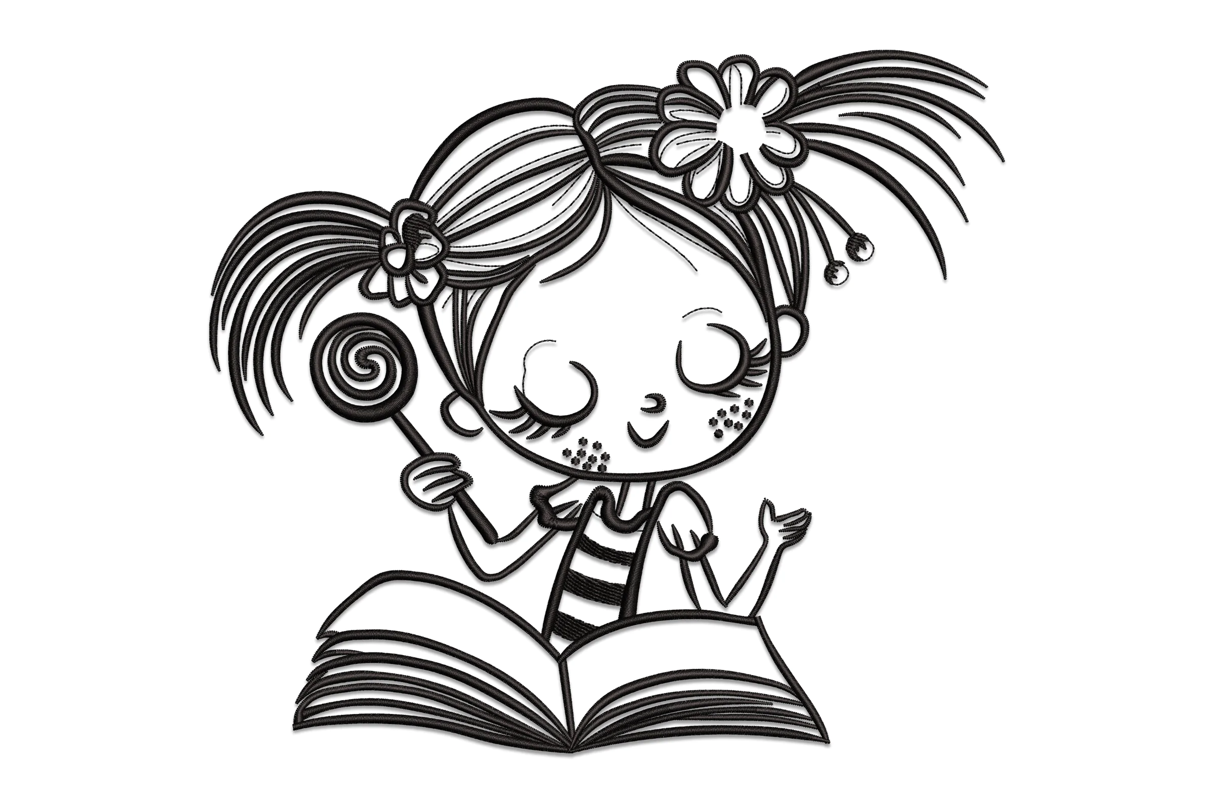 Adorable Girl with Book Embroidery Design