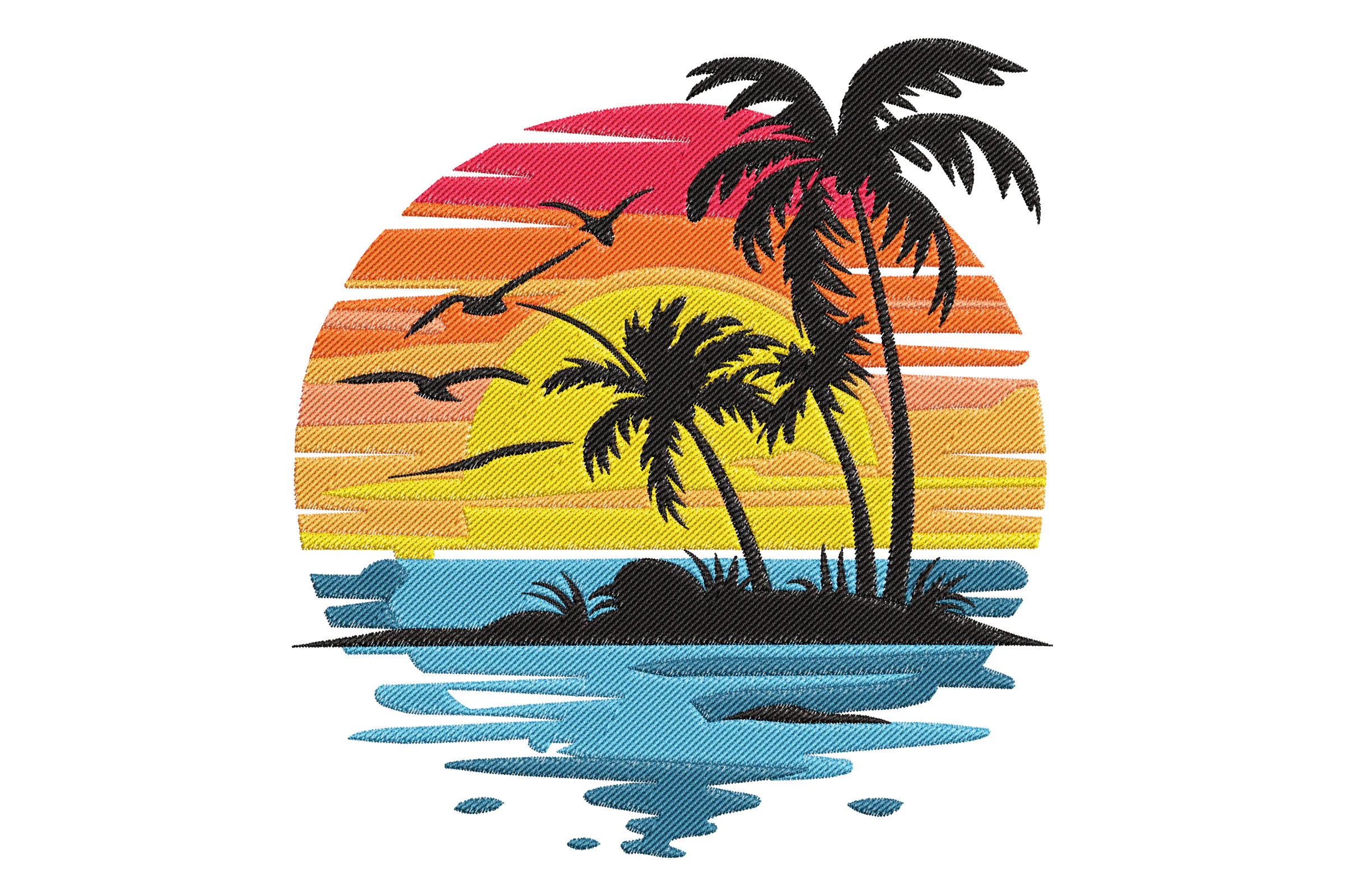 Summer Beach Palm Tree Machine Embroidery Design