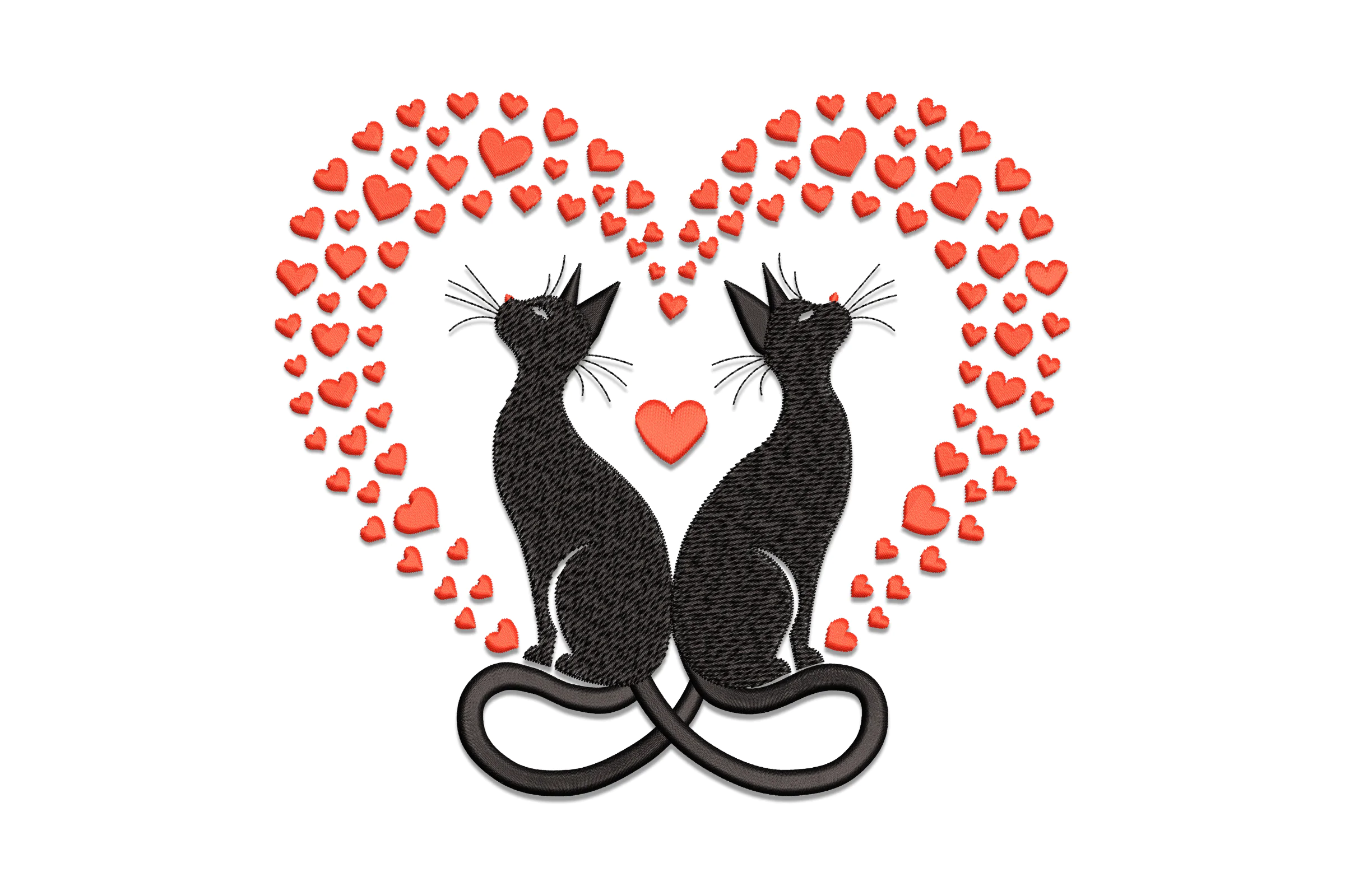 Two Black Cats in Heart Embroidery Design