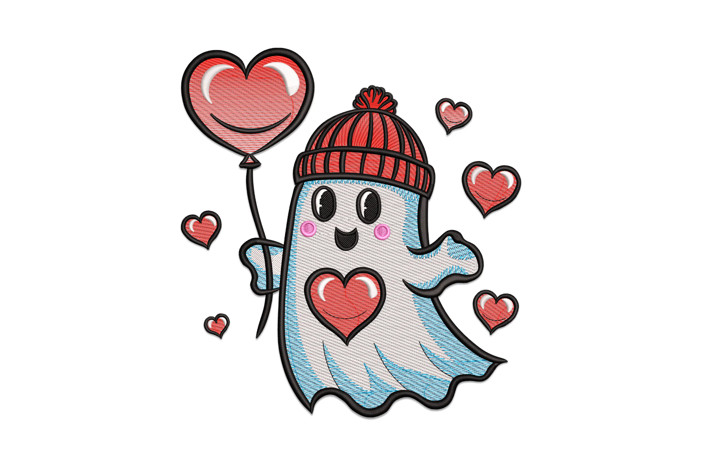 Cute Valentine Ghost Embroidery Design