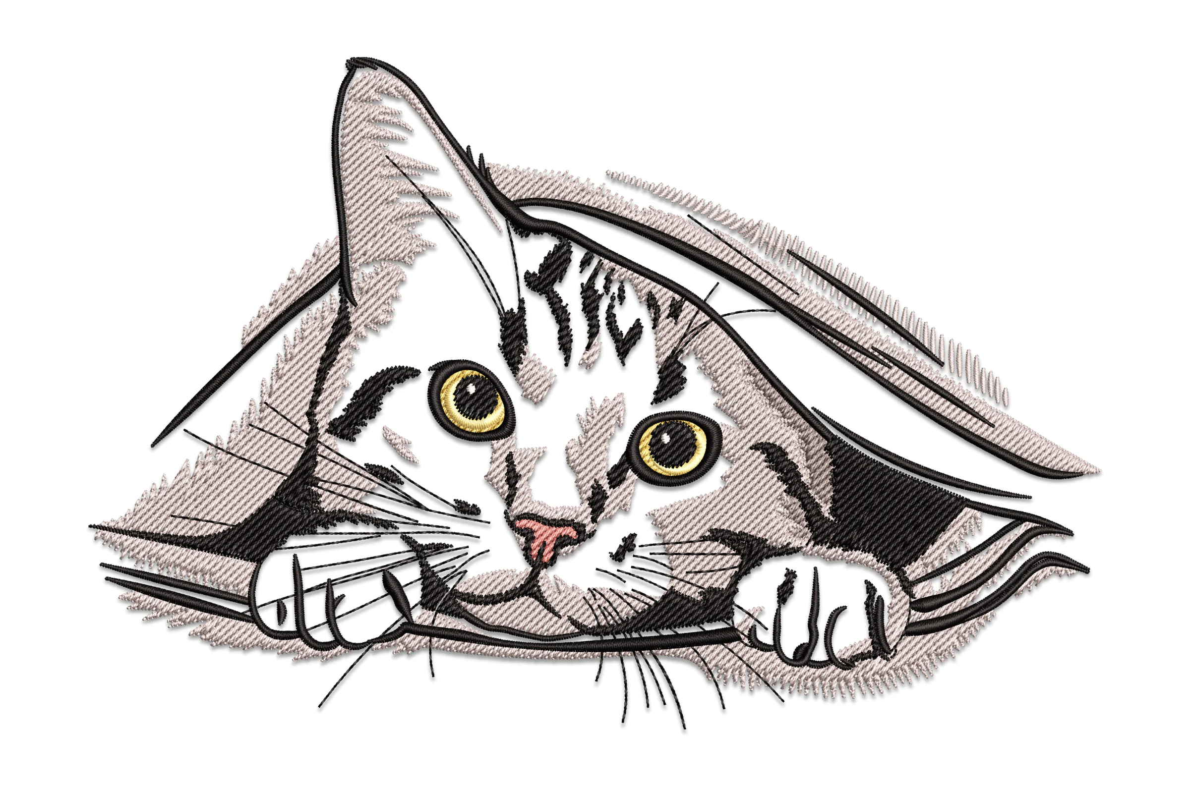 Curious Cat Peeking Embroidery Design