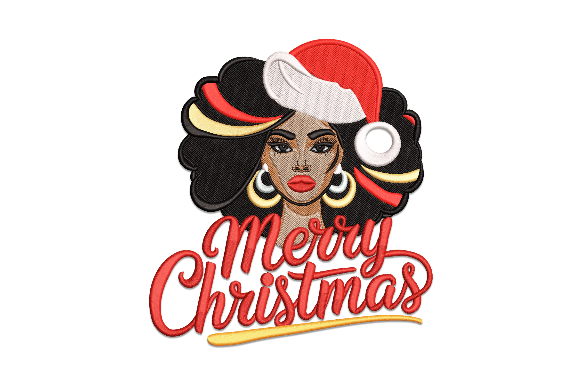 Afro Woman Christmas Embroidery Design