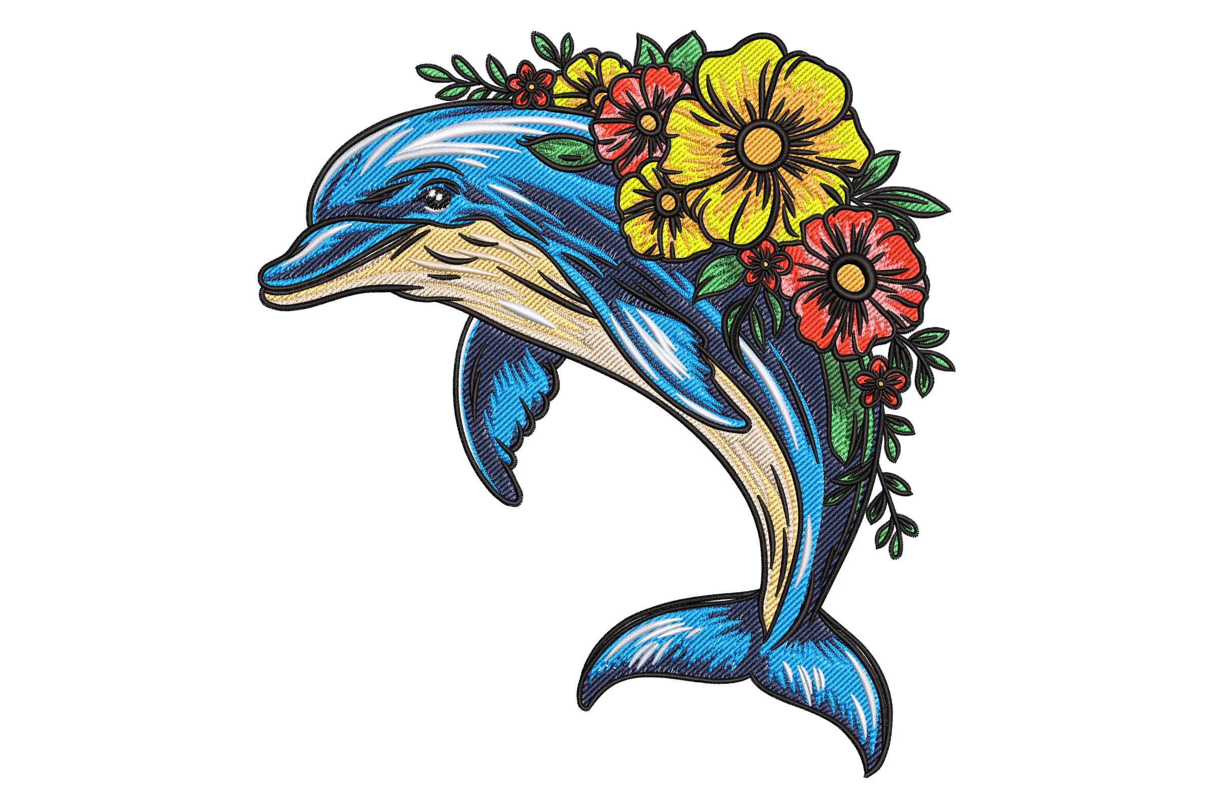 Floral Dolphin Embroidery Design