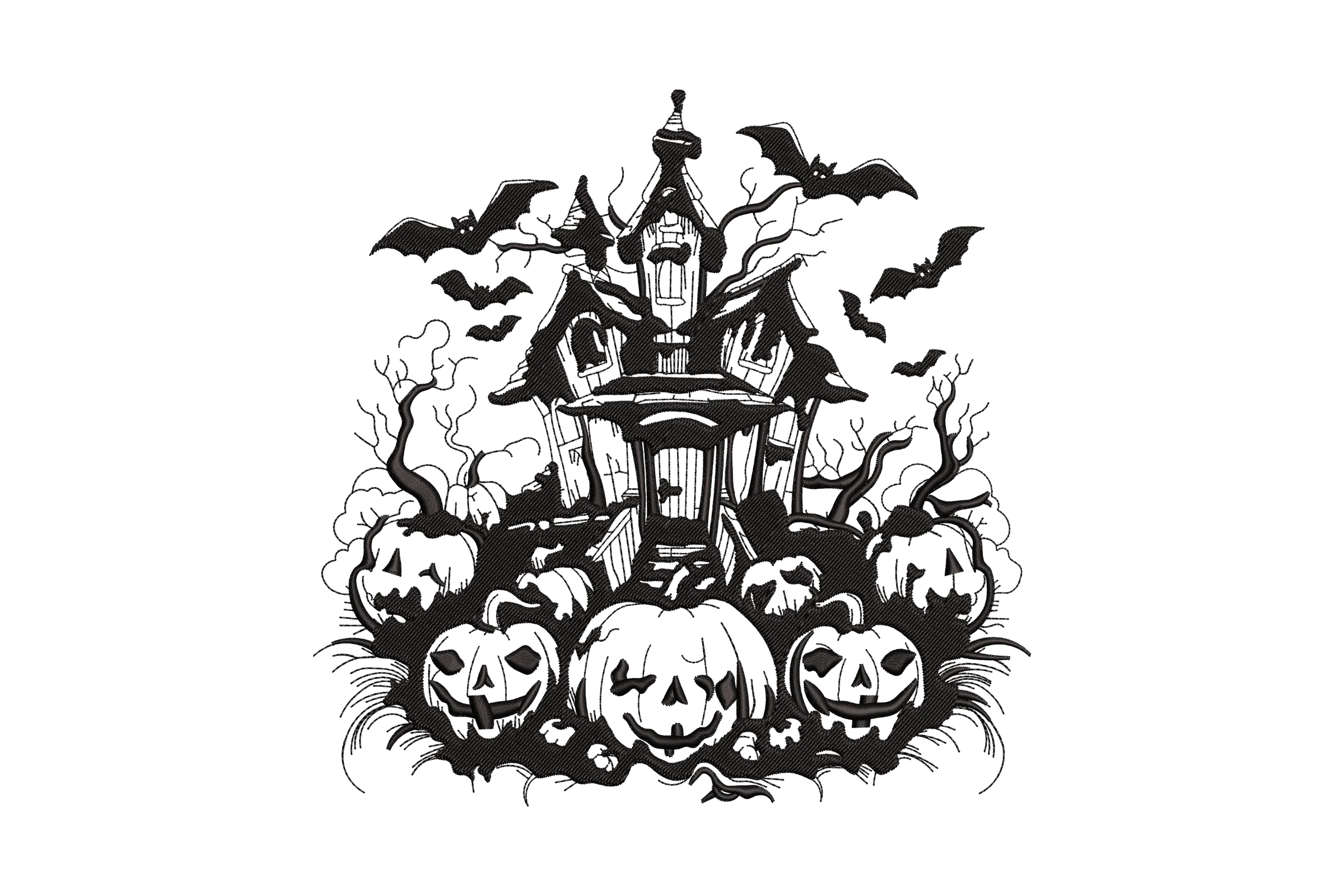 Haunted House with Pumpkin Patch Embroidery Design