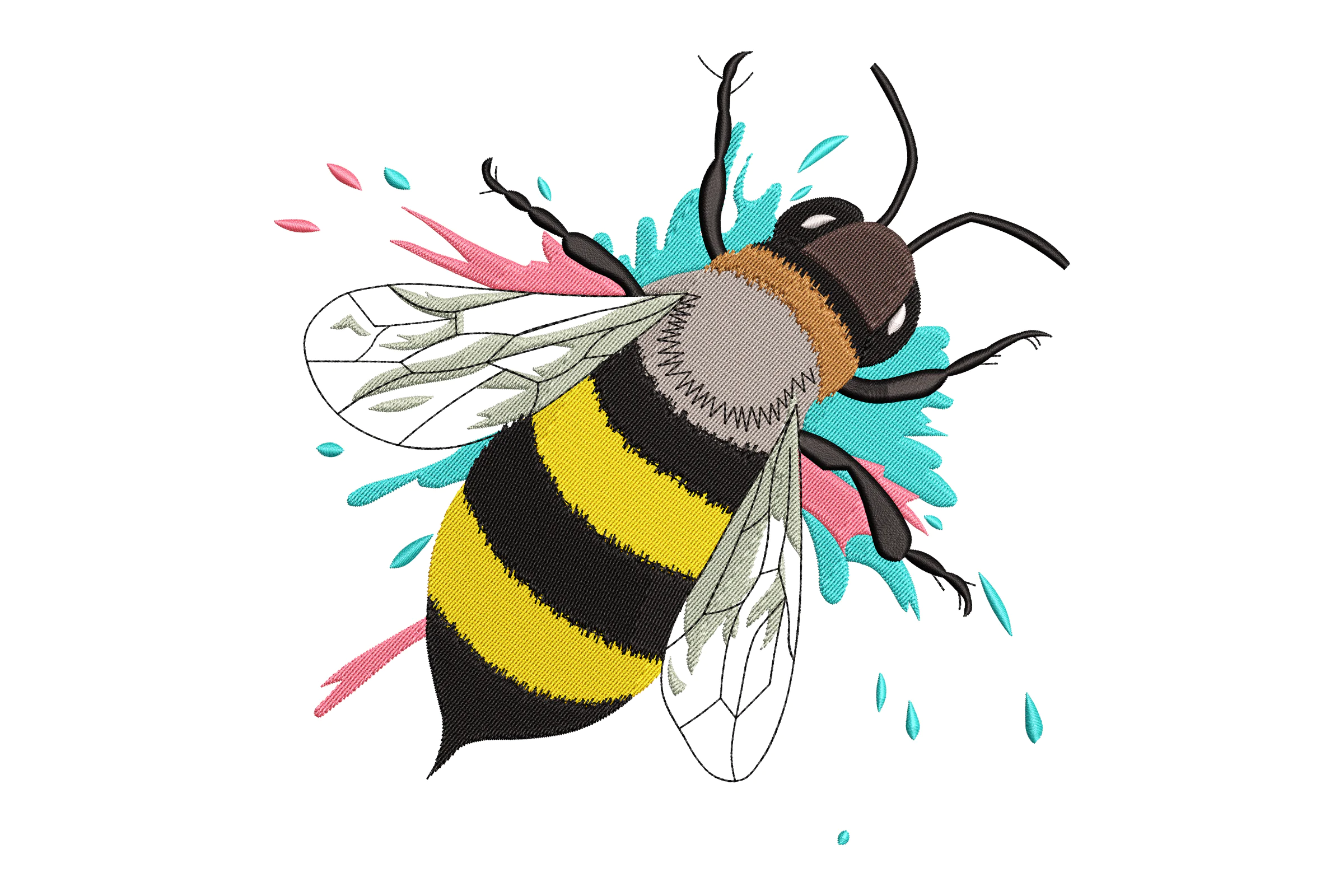 Bee with Color Splash Embroidery Design