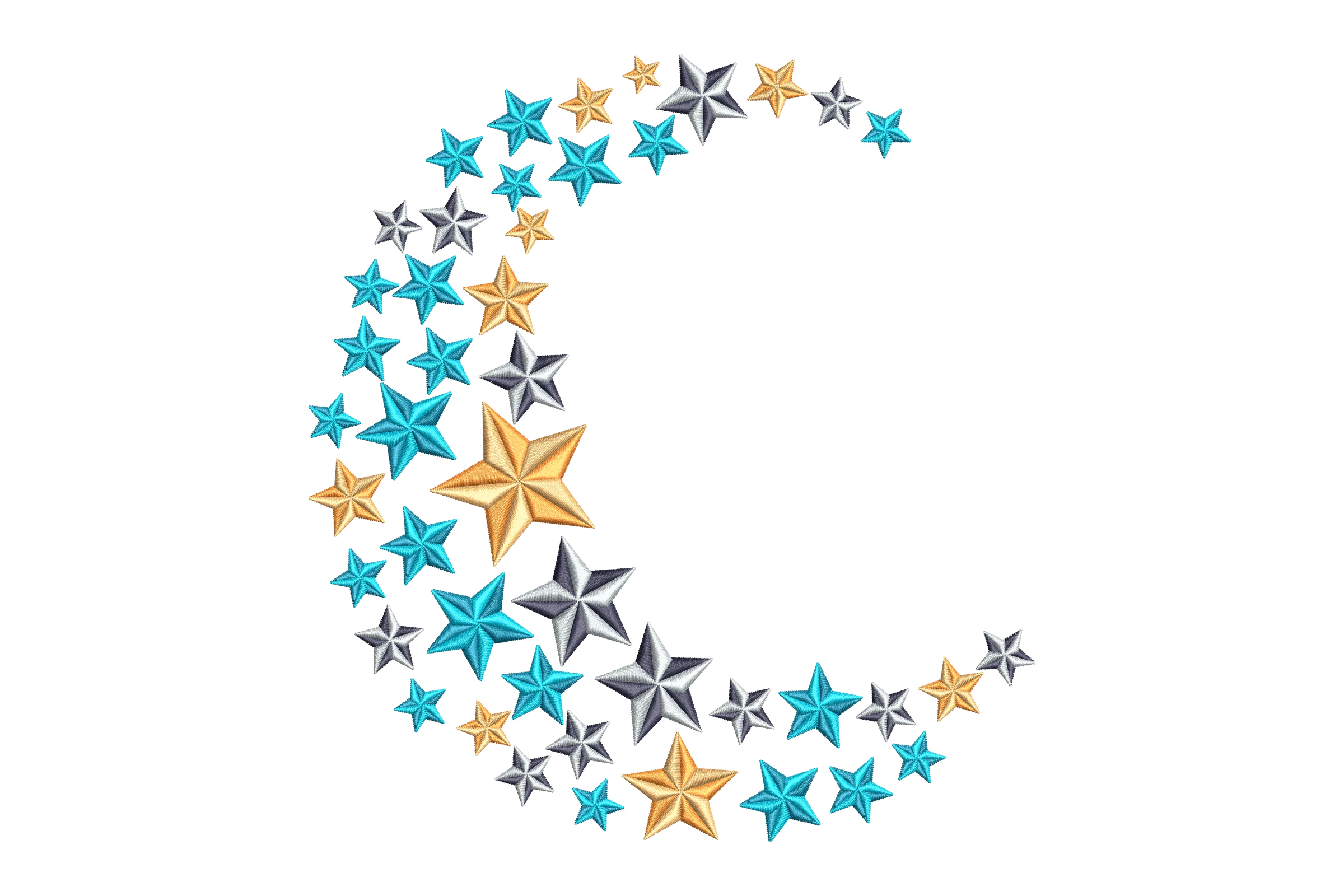 Crescent Star Cluster Embroidery Design