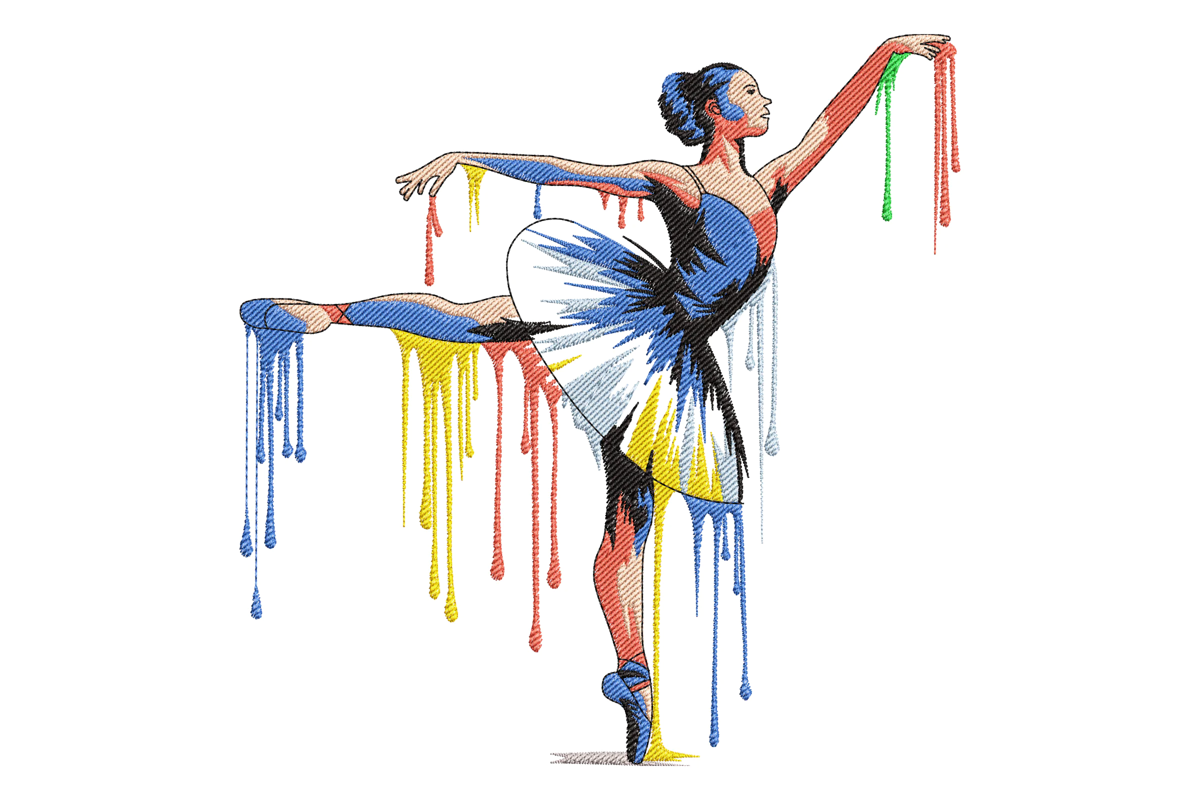 Colorful Ballerina Splash Machine Embroidery Design