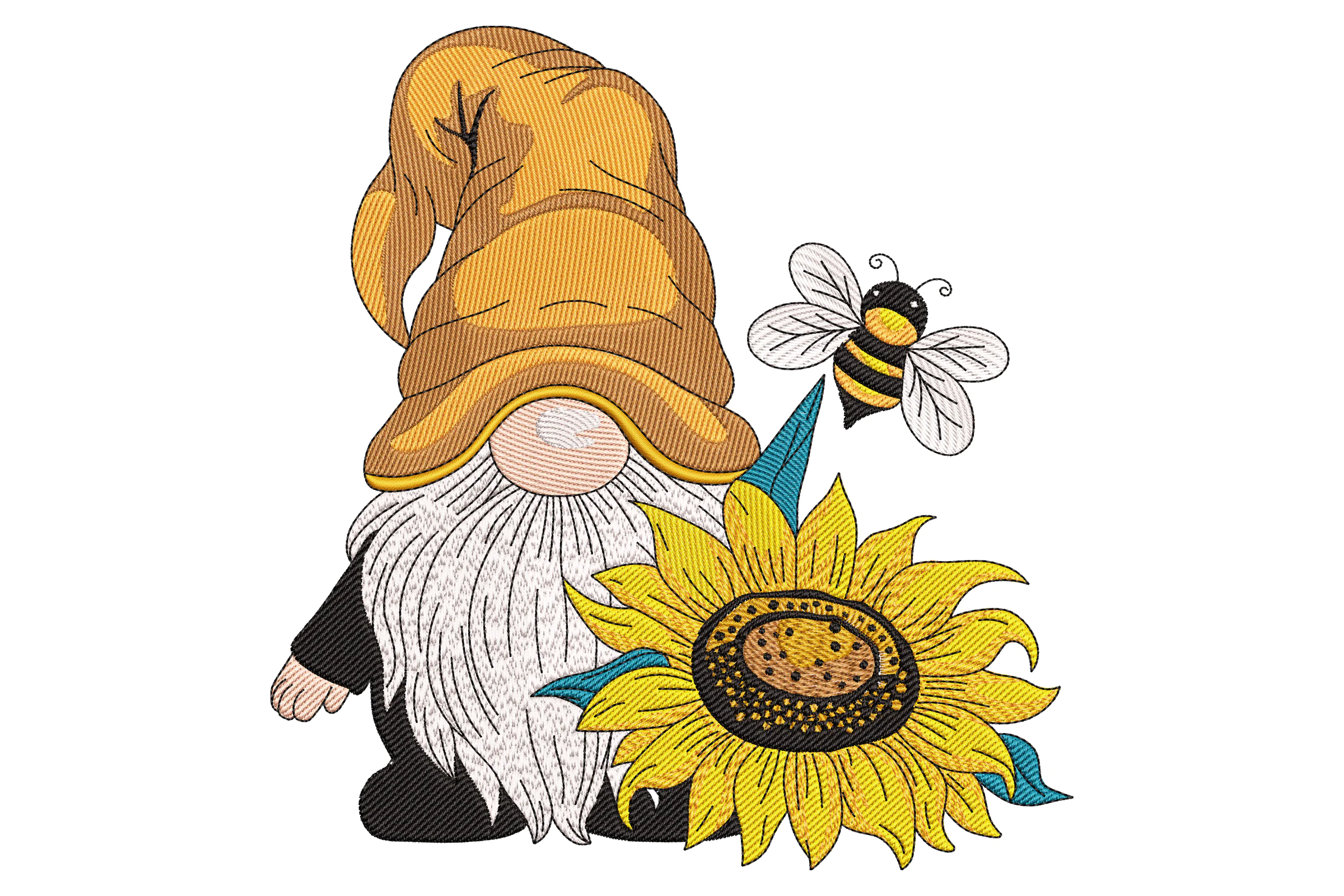 Sunflower Gnome & Bee Embroidery Design