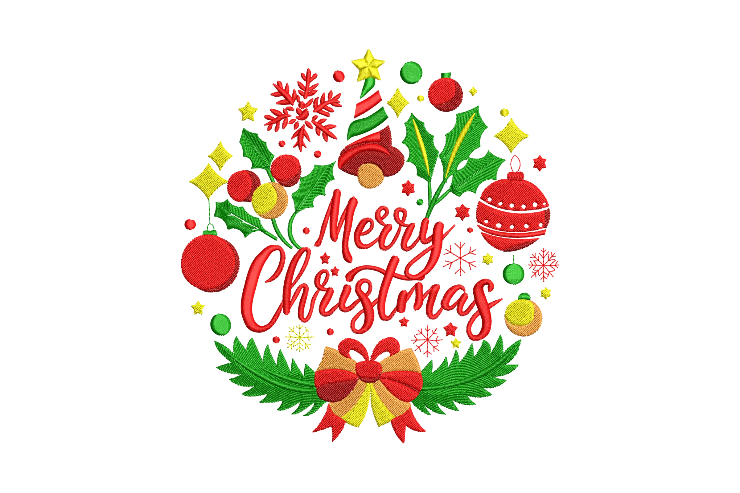 Merry Christmas Holly Embroidery Design