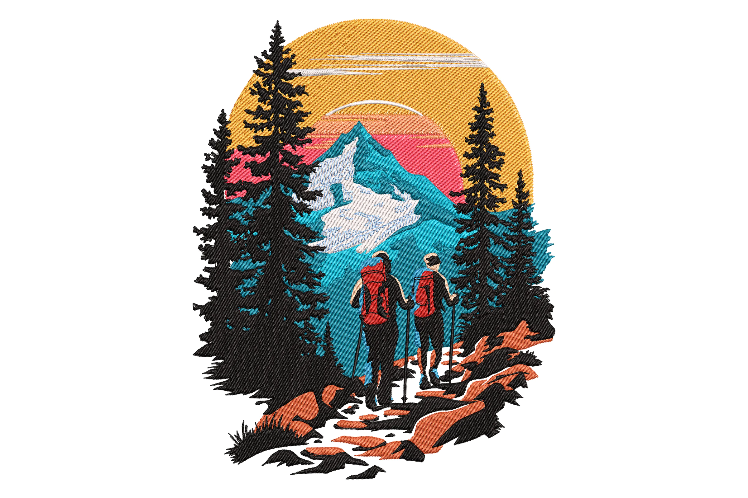 Mountain Hiking Adventure Embroidery Design