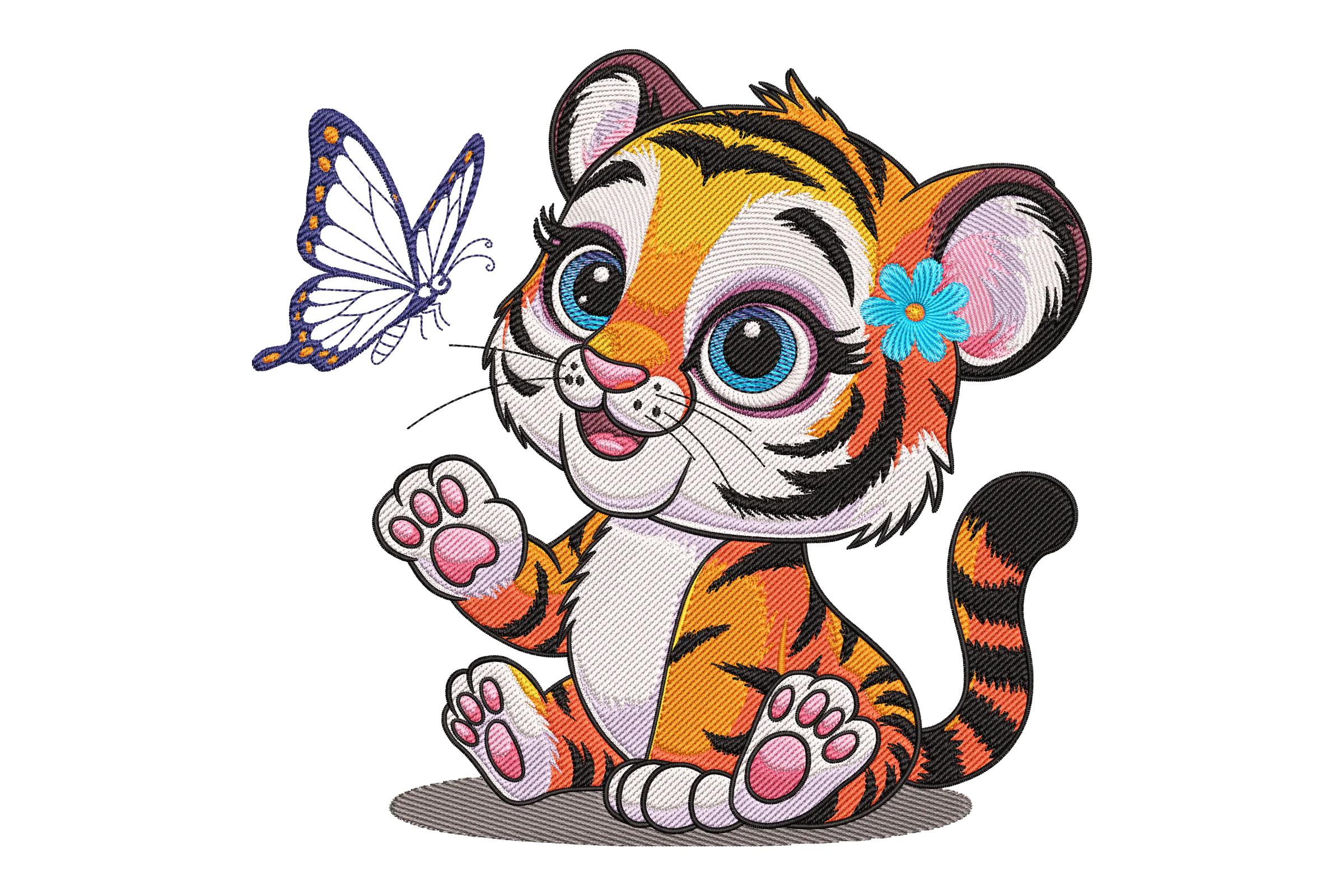 Tiger Cub with Butterfly Embroidery Design