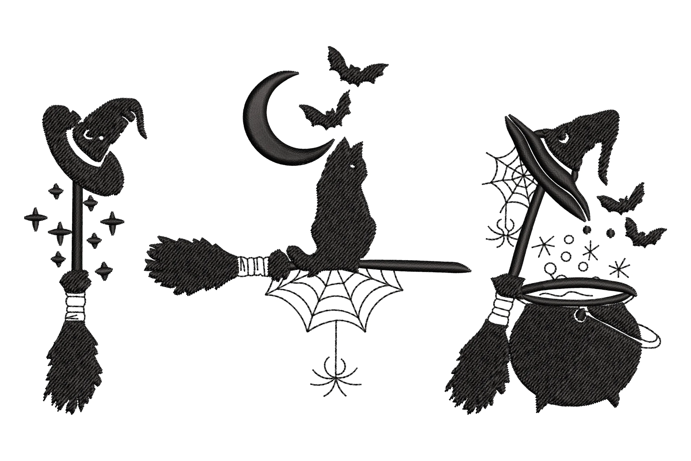 Halloween Witch Cat with Cauldron Embroidery Design