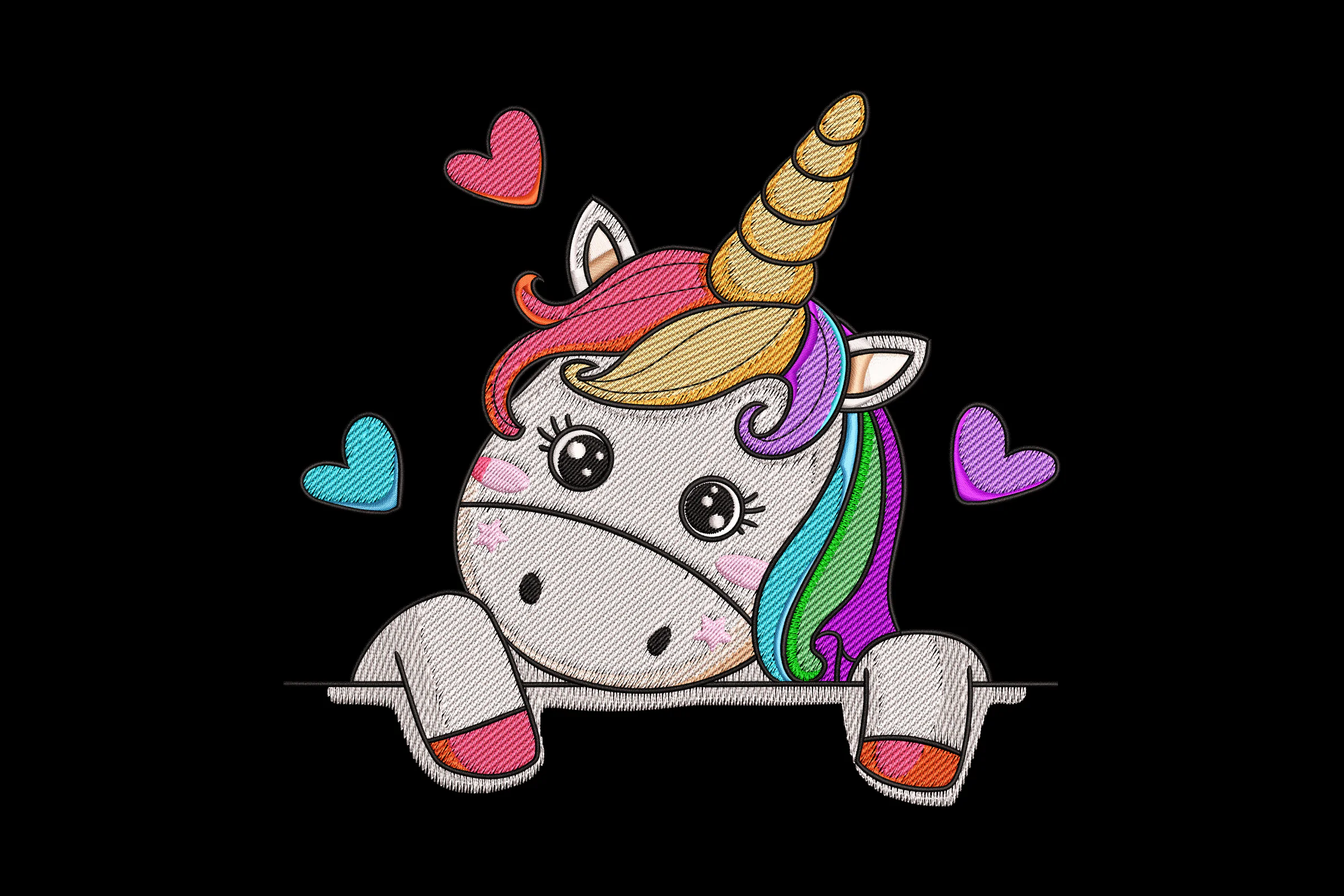 Baby Unicorn Hearts Embroidery Design