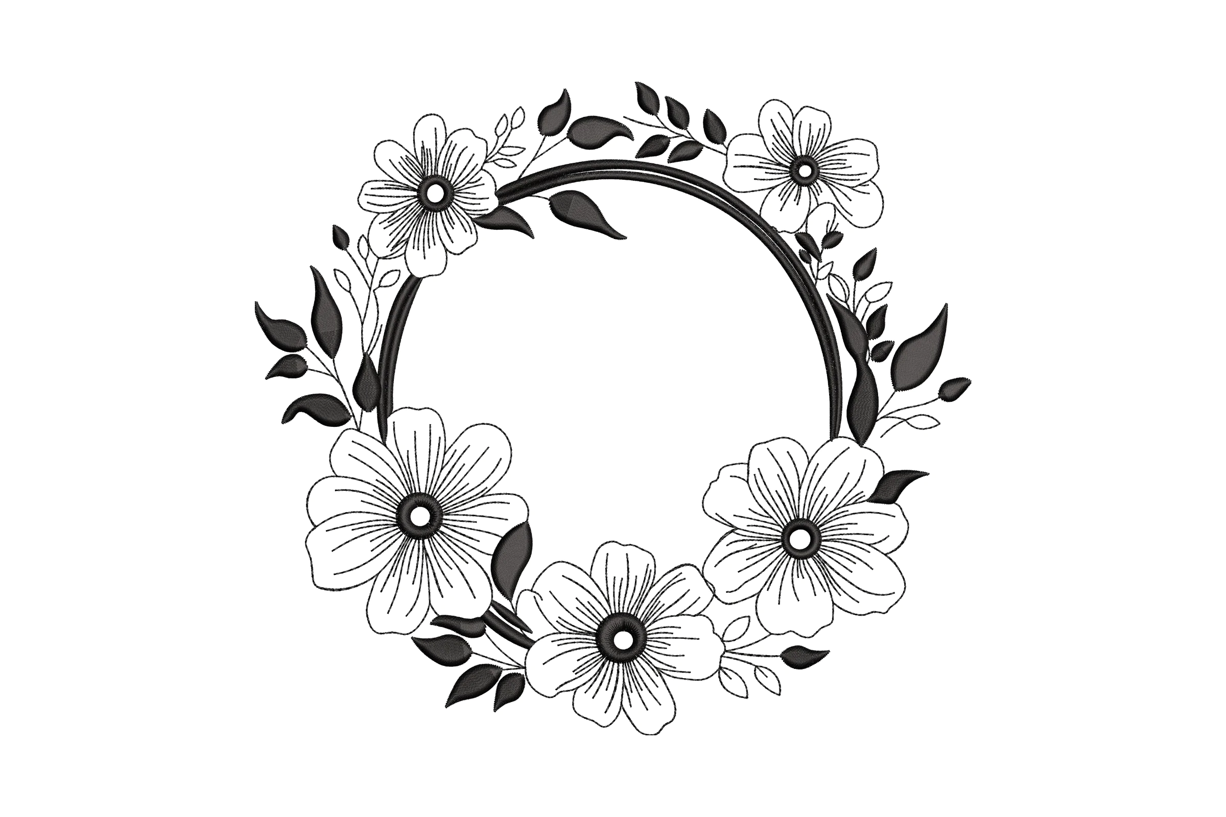 Floral Frame Wreath Machine Embroidery Design