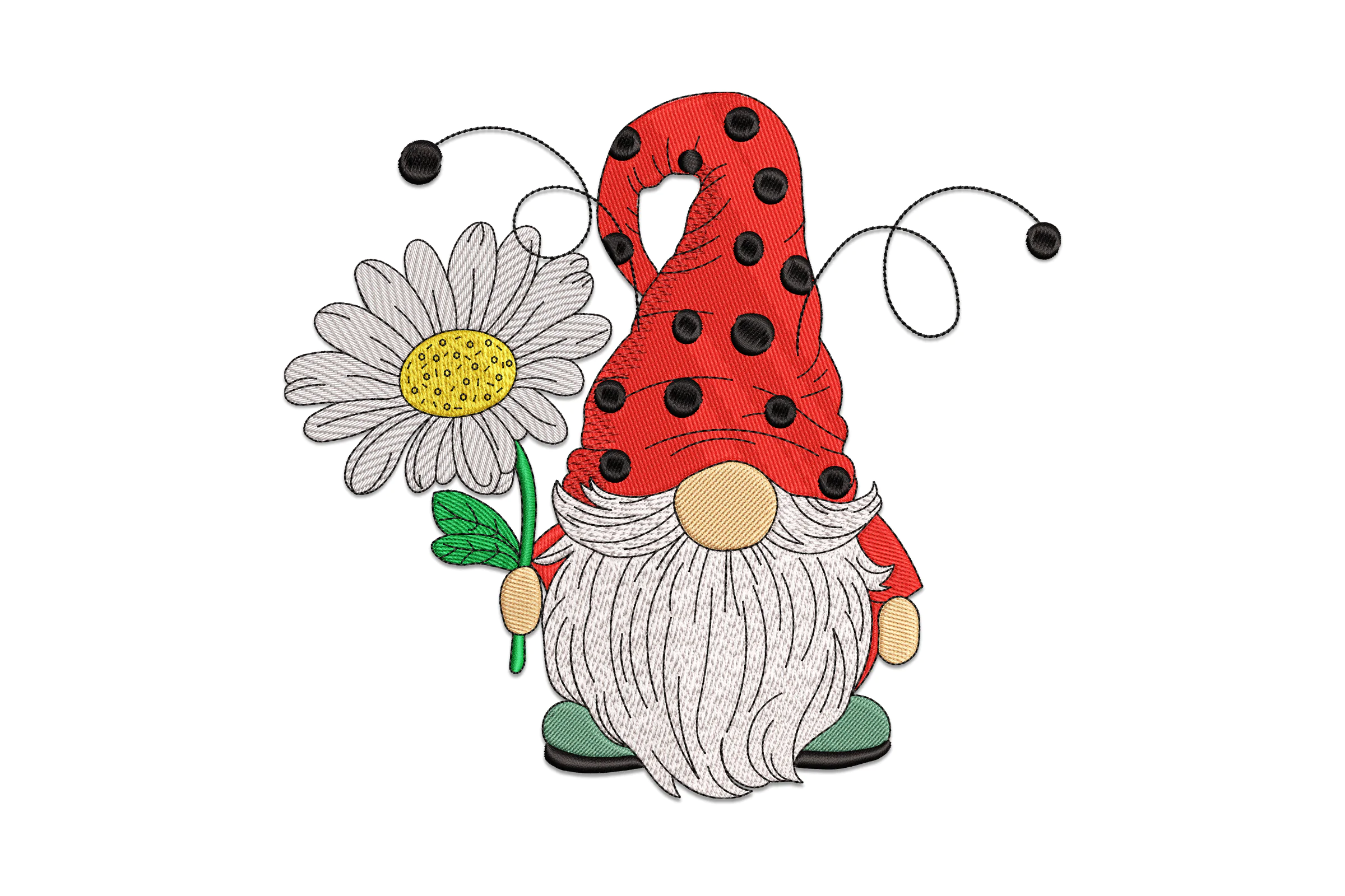 Marguerite Ladybug Gnome Embroidery Design