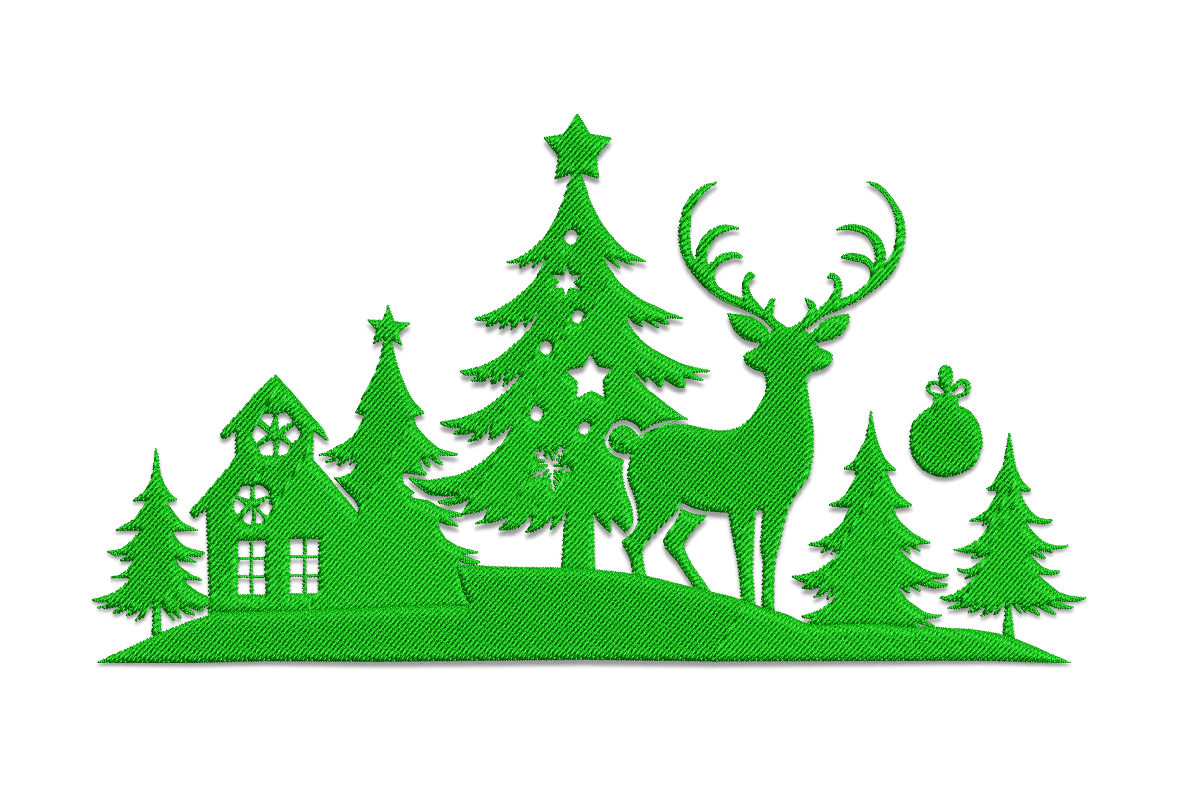 Christmas Village Tree and Rindeer Christmas Embroidery Pattern