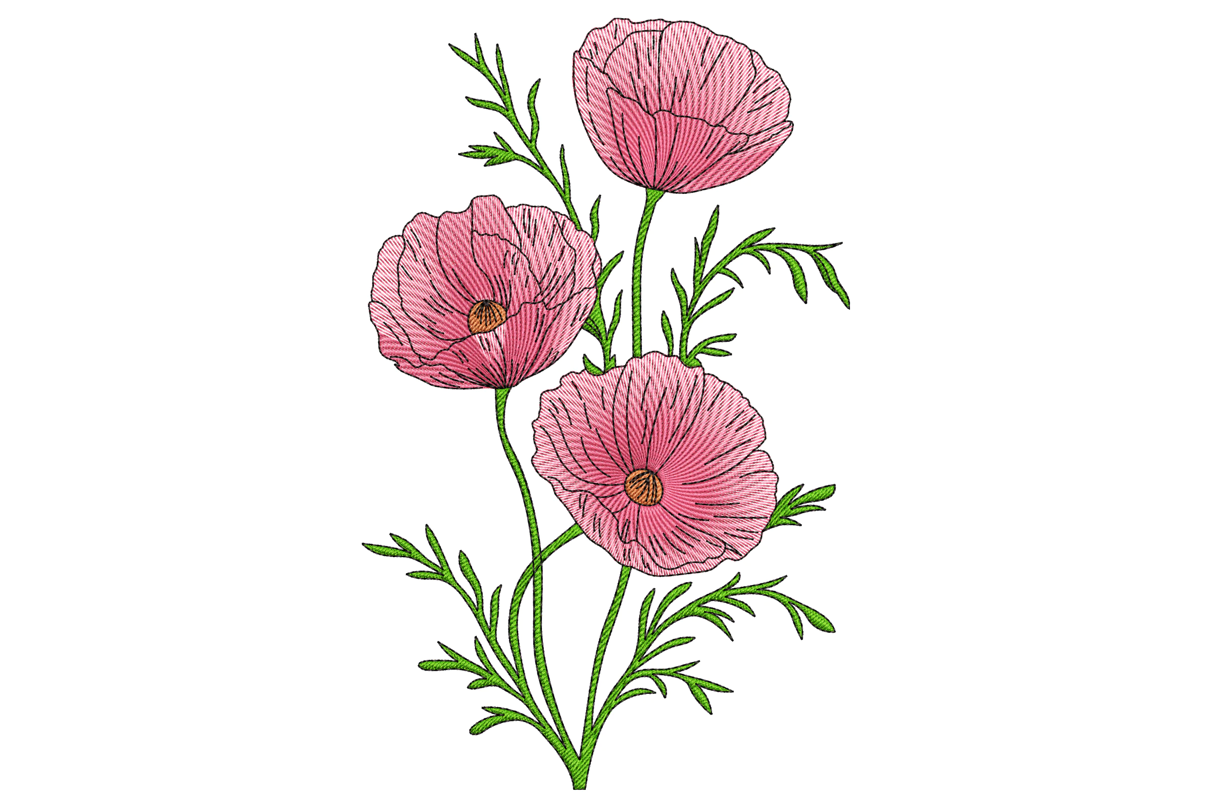 Realistic Poppy Flower Embroidery Design