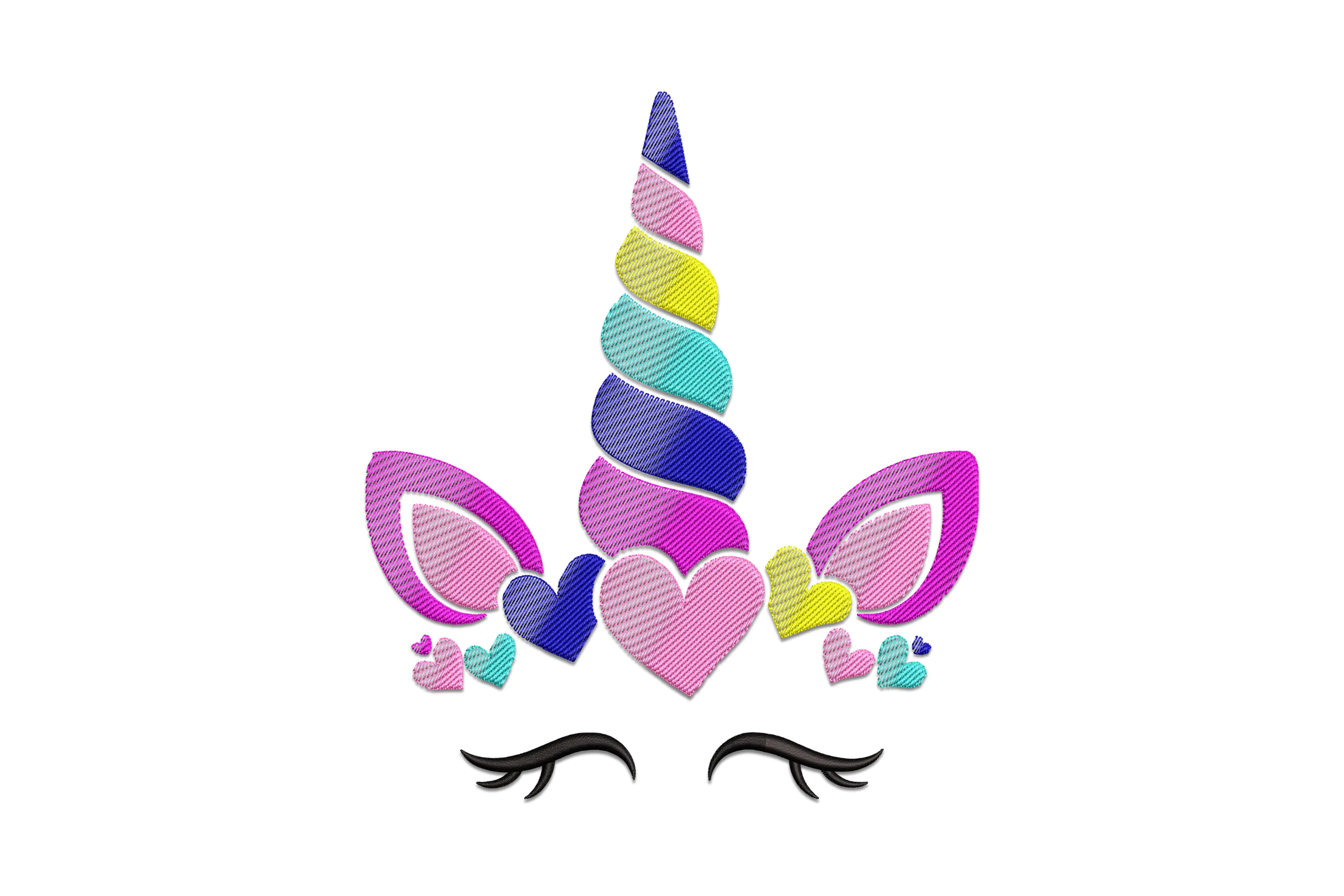 Unicorn Head Hearts Embroidery Design