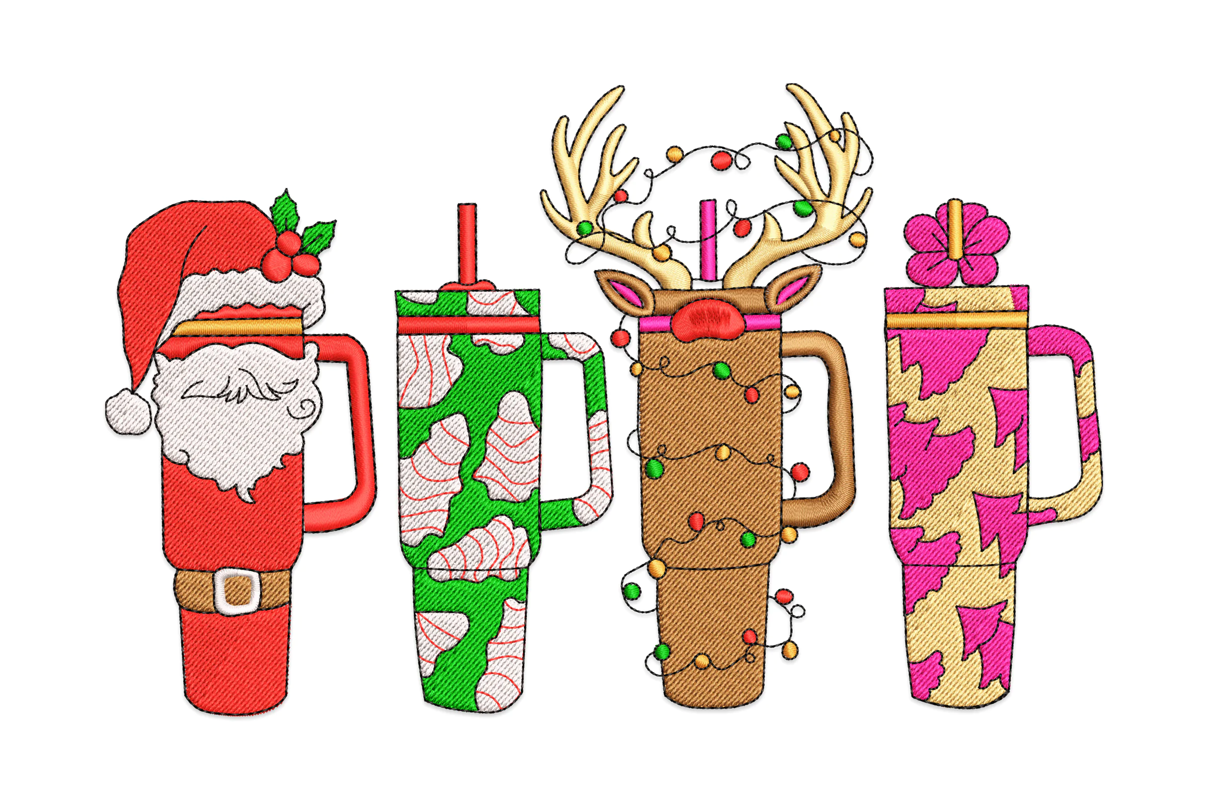 Christmas Cups Embroidery Design