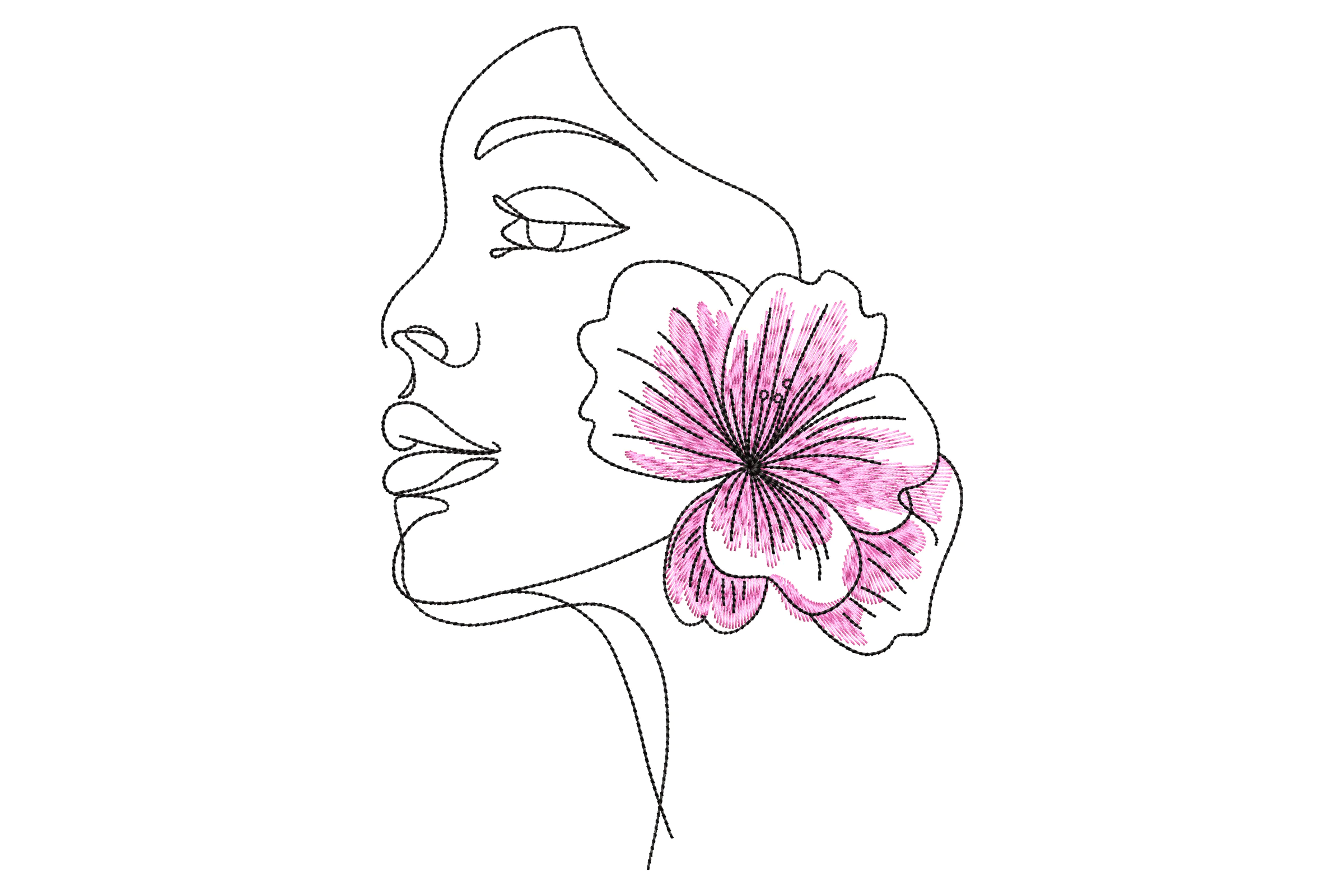 Floral Face Line Art Embroidery Design File