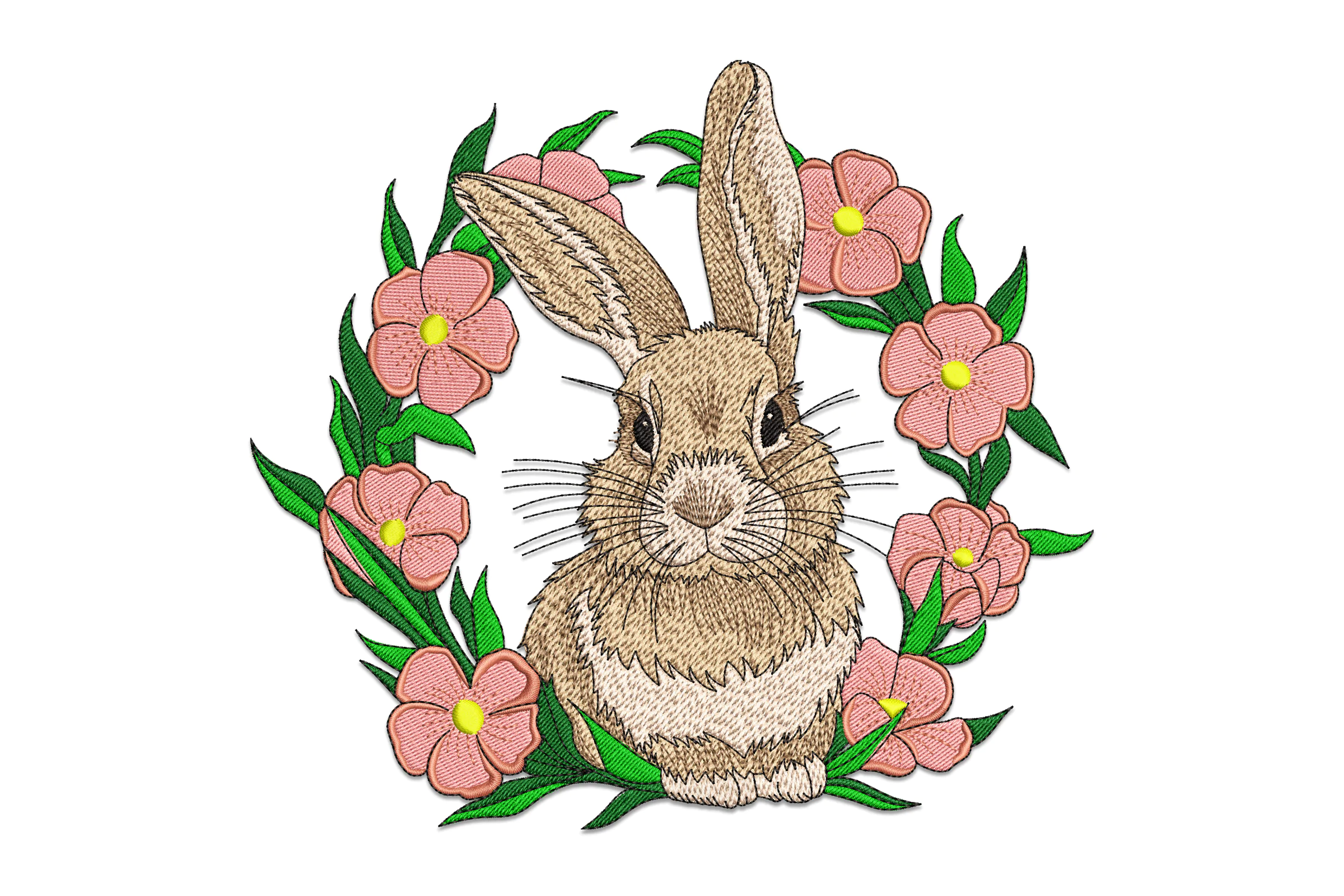 Charming Bunny with Flowers Embroidery Design