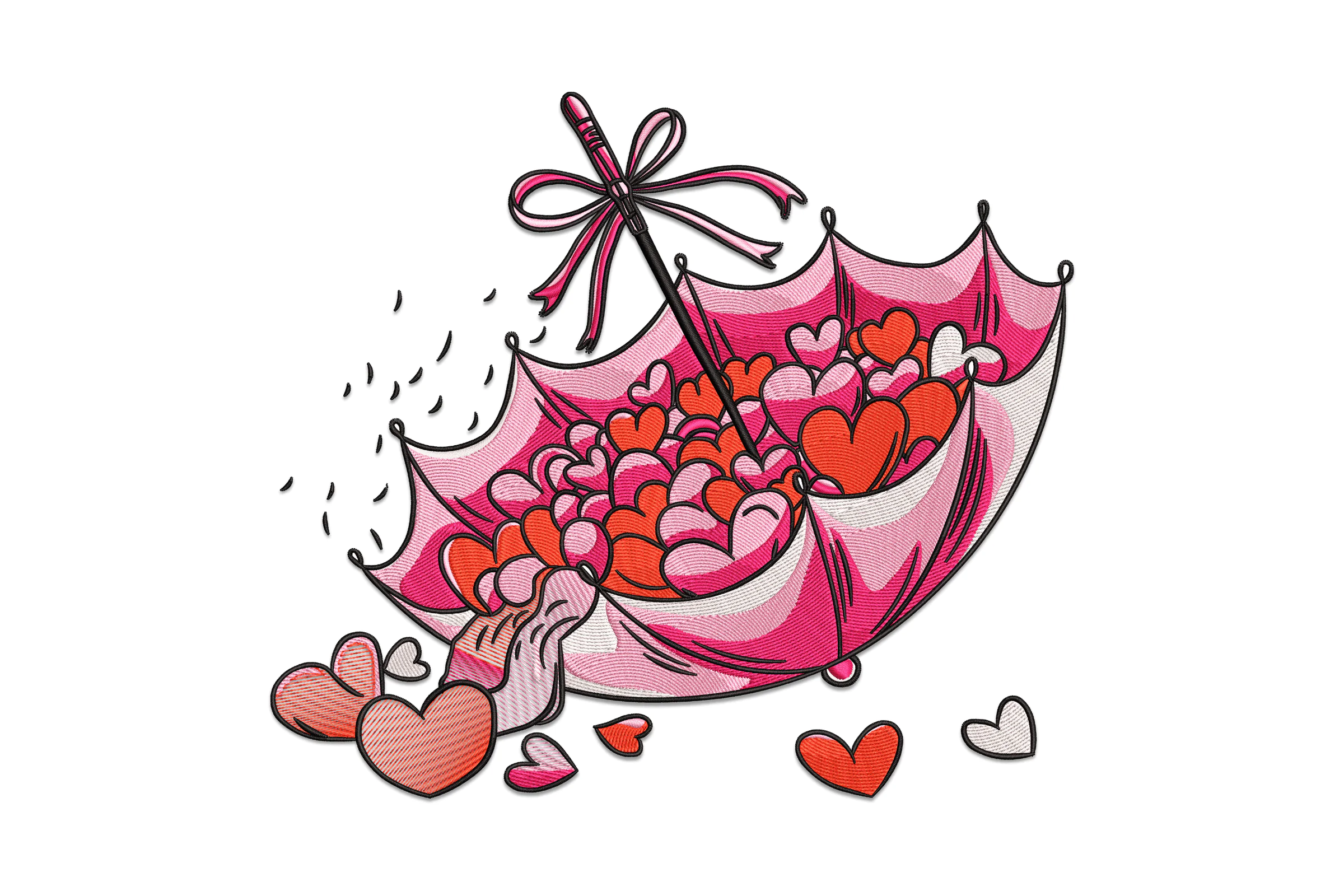 Umbrella with Hearts Embroidery Design