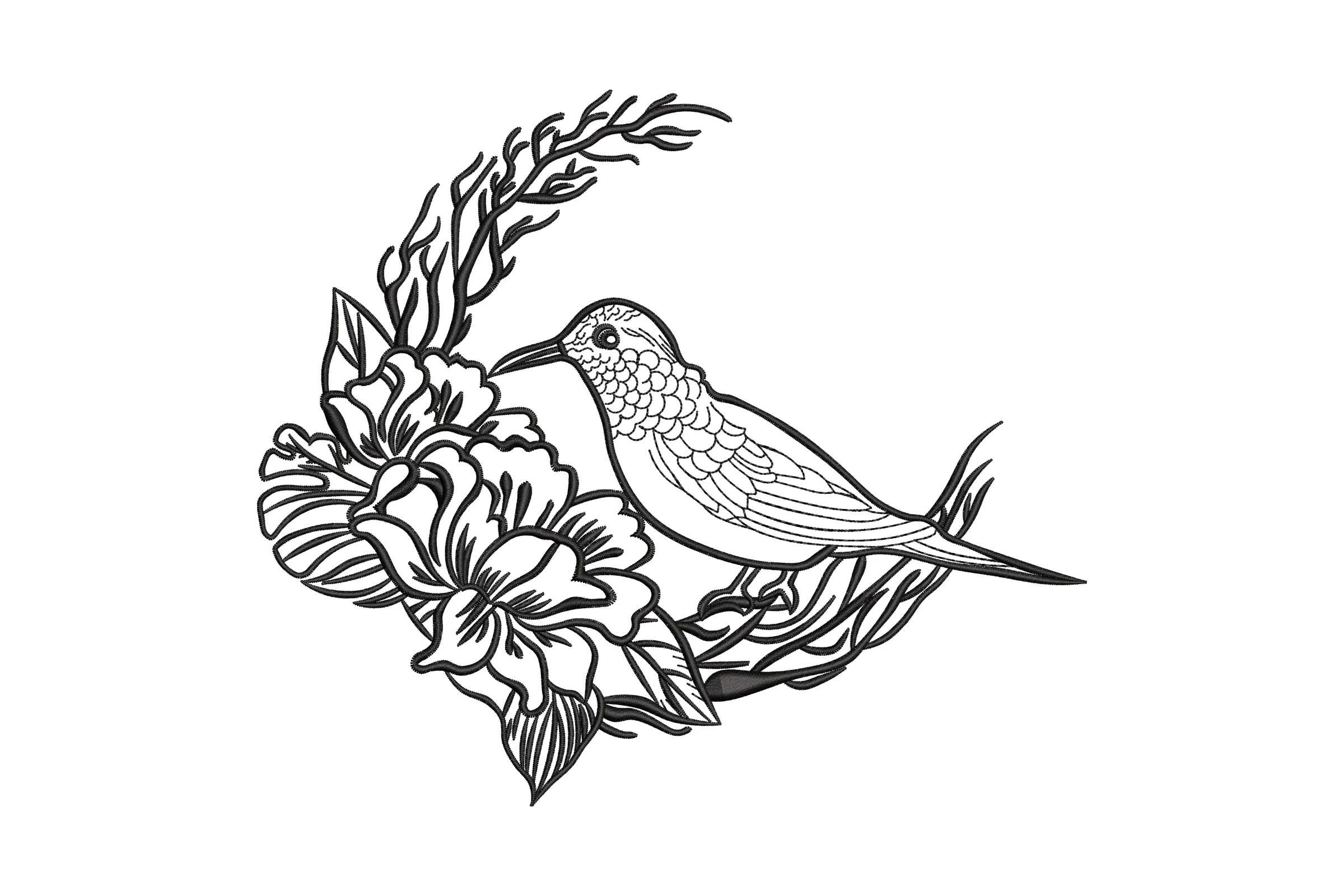 Hummingbird in Bloom Embroidery Design