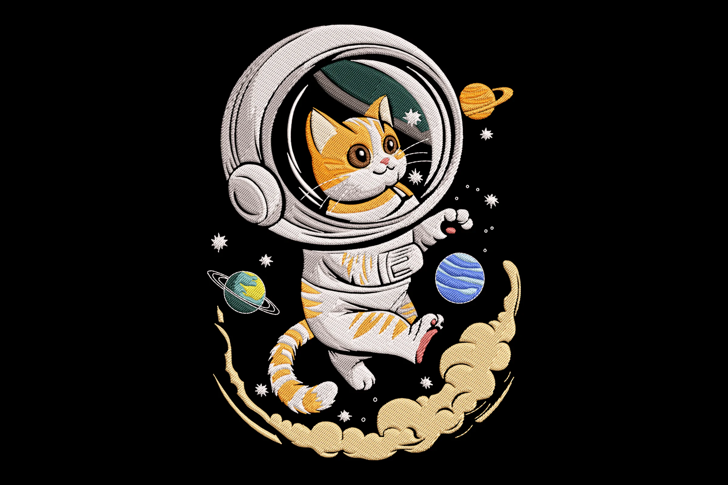 Astronaut Cat Space Embroidery Design