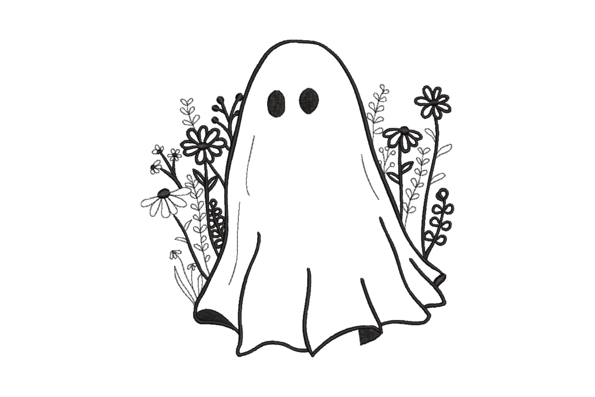 Floral Ghost Embroidery Design Pattern