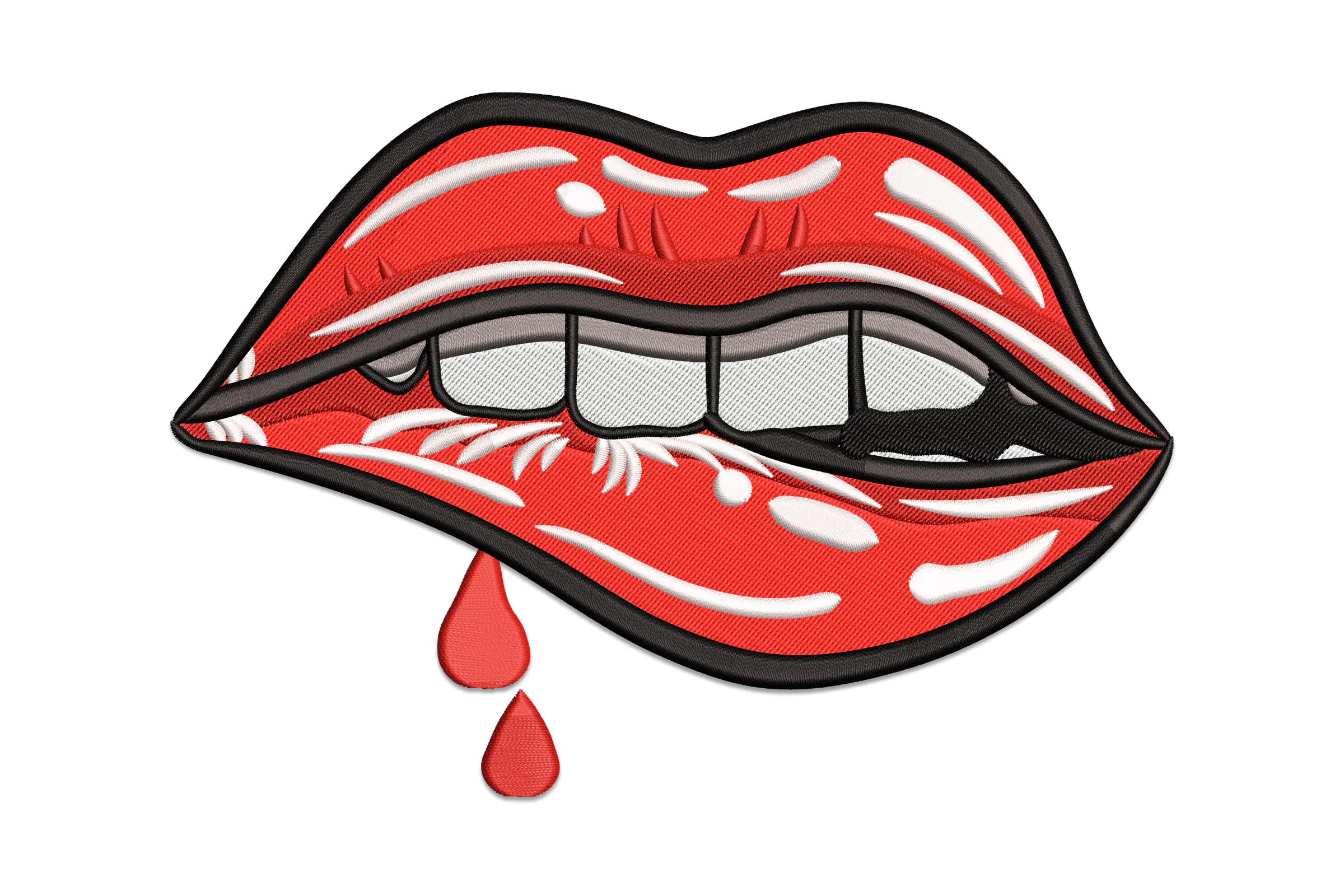 Sexy Lips Biting Drops Blood Embroidery Design