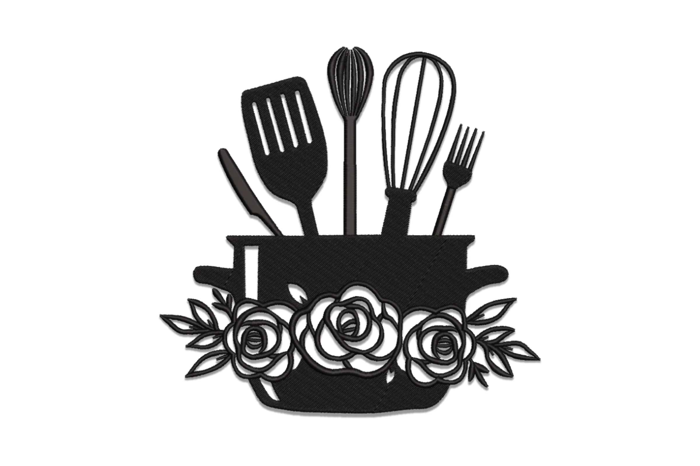 Kitchen Utensils in a Kitchen Pot Embroidery Design