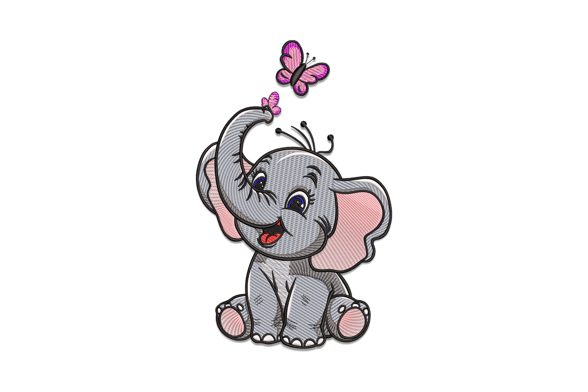 Baby Elephant with Butterfly Embroidery Design